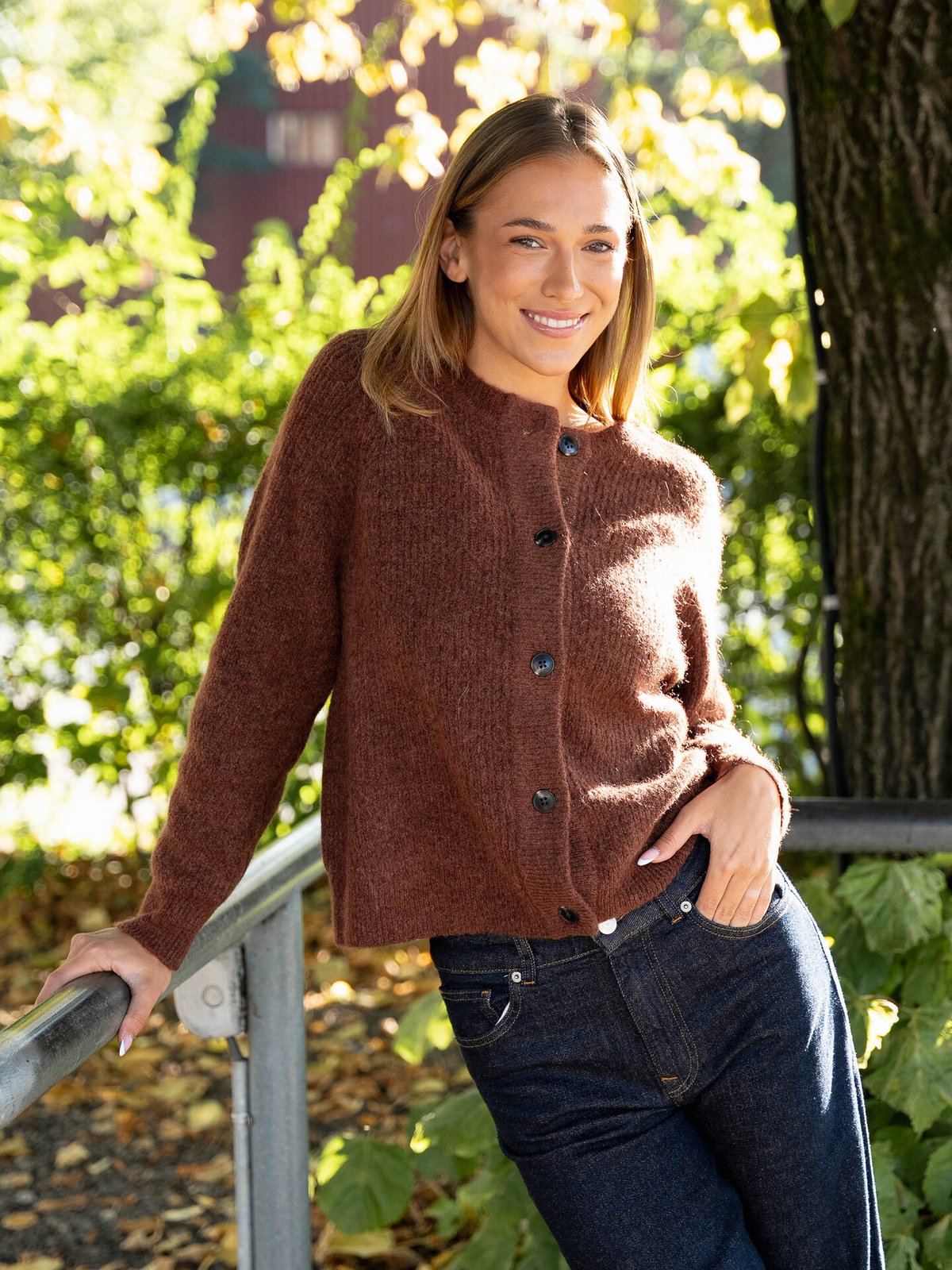 Selected Femme Lulu Long Sleeve Knit Short Cardigan Cherry Mahogany
