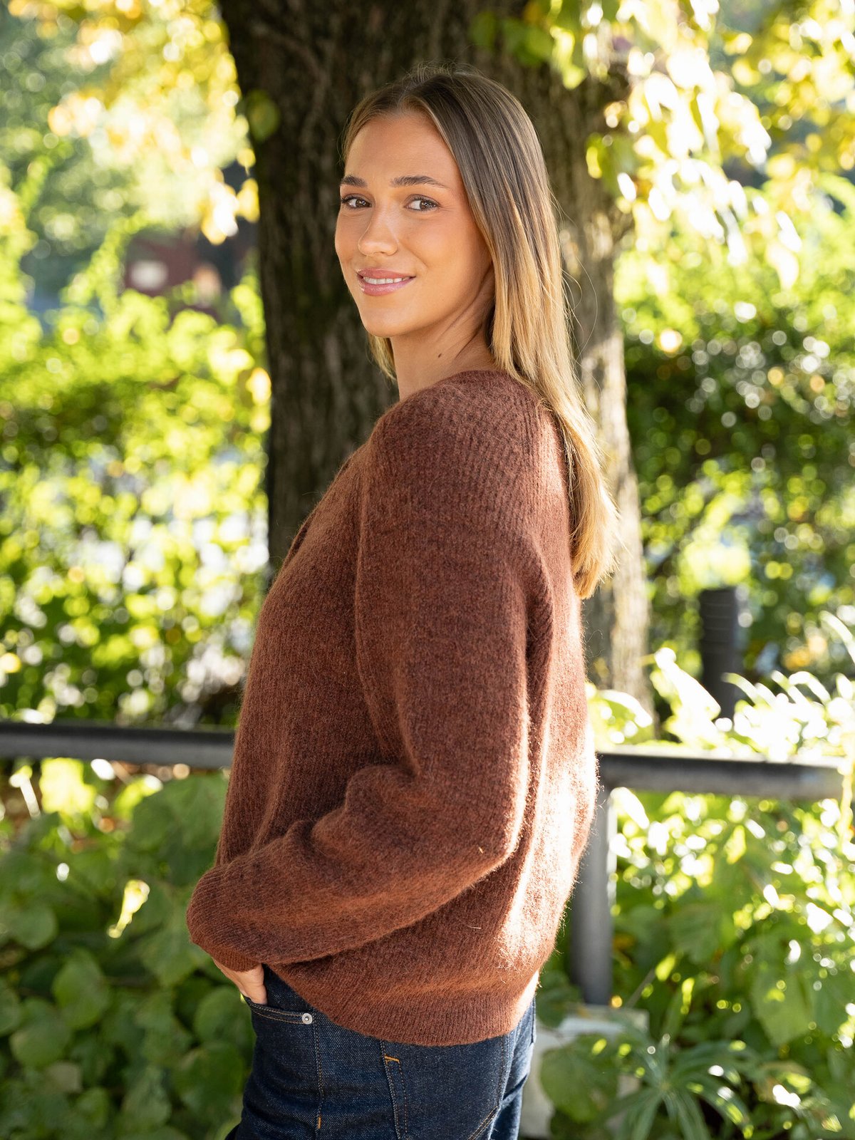 Selected Femme Lulu Long Sleeve Knit Short Cardigan Cherry Mahogany
