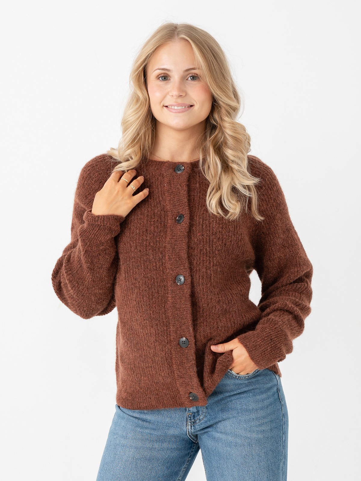 Selected Femme Lulu Long Sleeve Knit Short Cardigan Cherry Mahogany