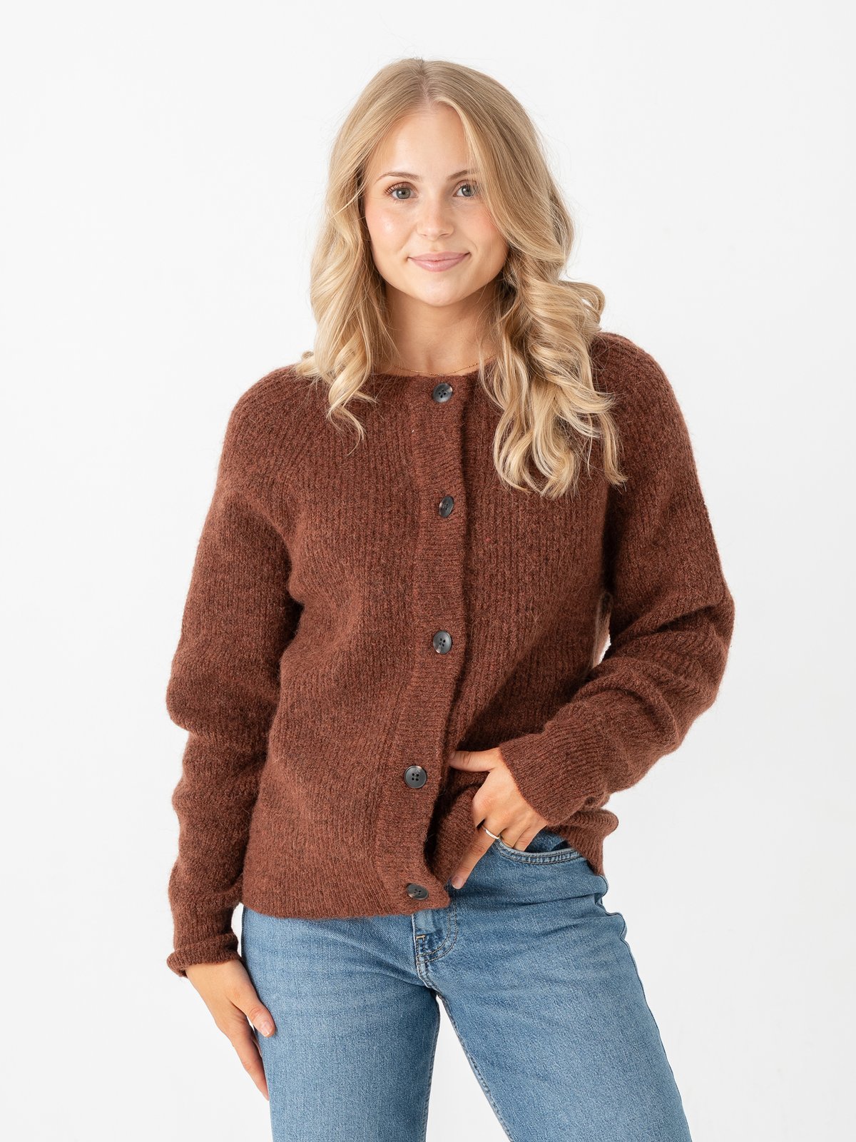 Selected Femme Lulu Long Sleeve Knit Short Cardigan Cherry Mahogany