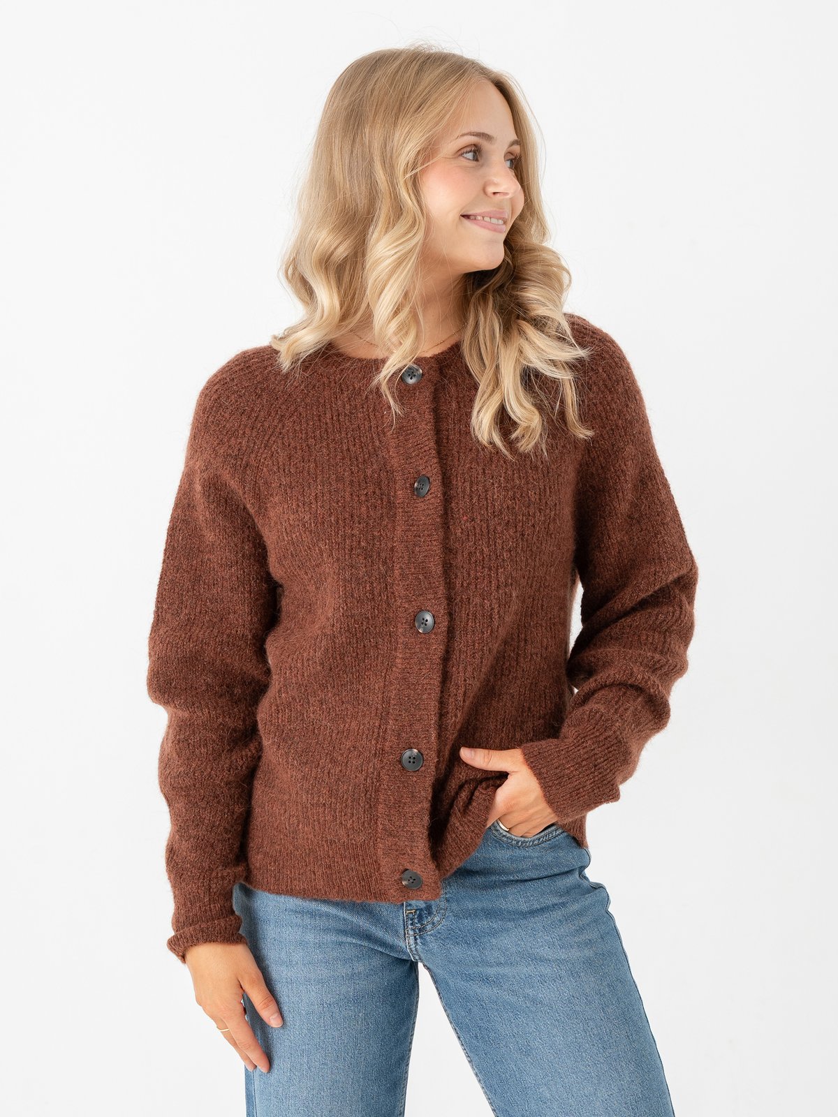 Selected Femme Lulu Long Sleeve Knit Short Cardigan Cherry Mahogany