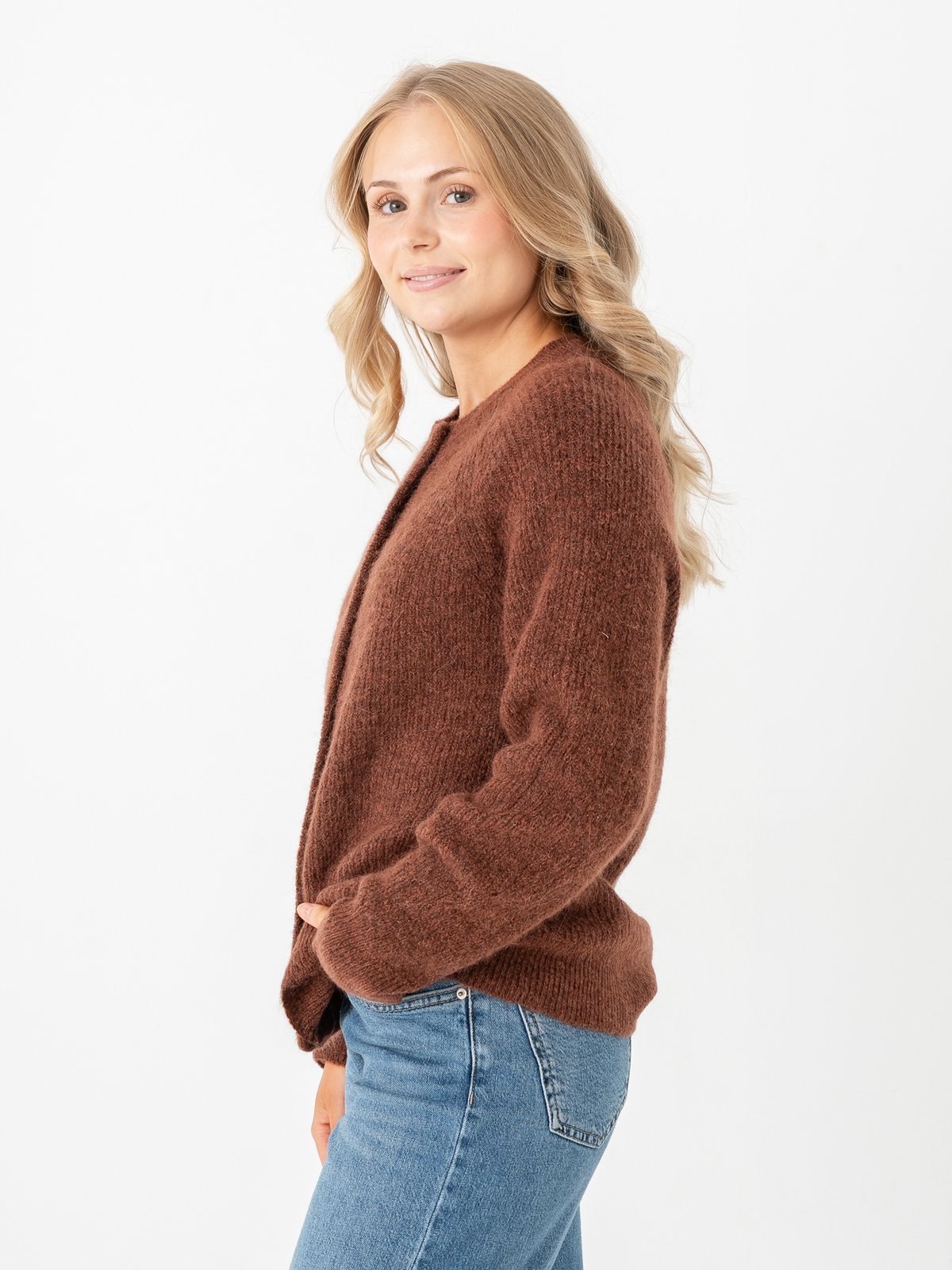 Selected Femme Lulu Long Sleeve Knit Short Cardigan Cherry Mahogany