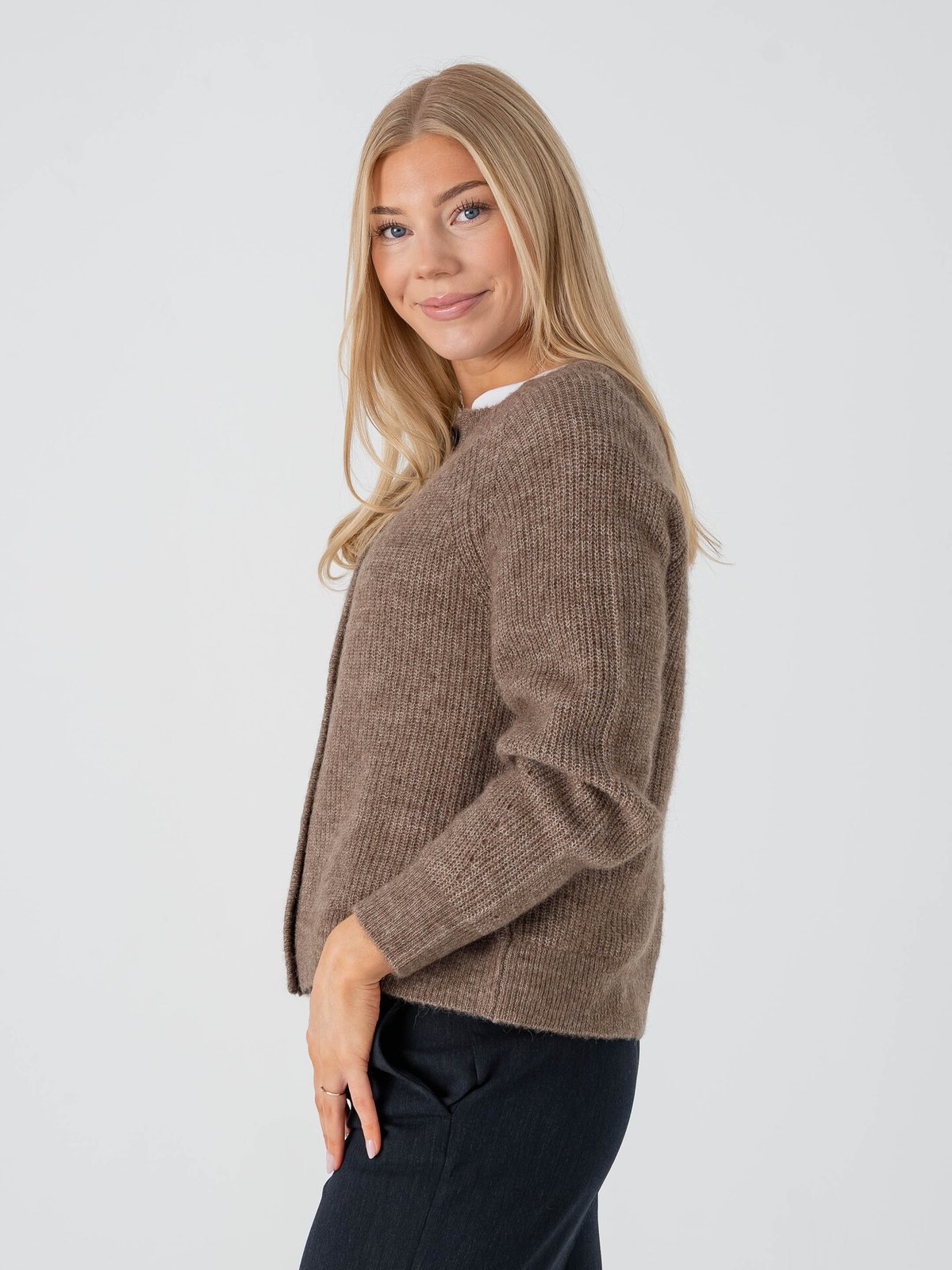 Selected Femme Lulu Long Sleeve Knit Short Cardigan Chocolate Chip Melange