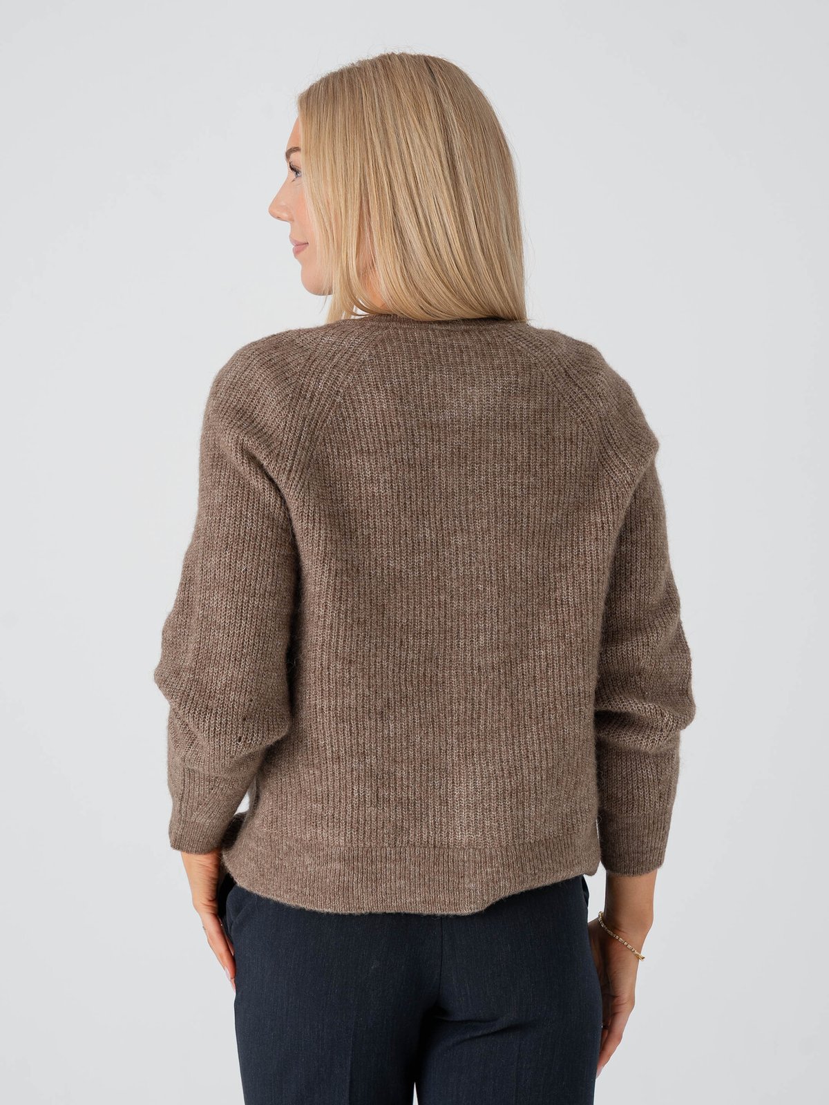 Selected Femme Lulu Long Sleeve Knit Short Cardigan Chocolate Chip Melange