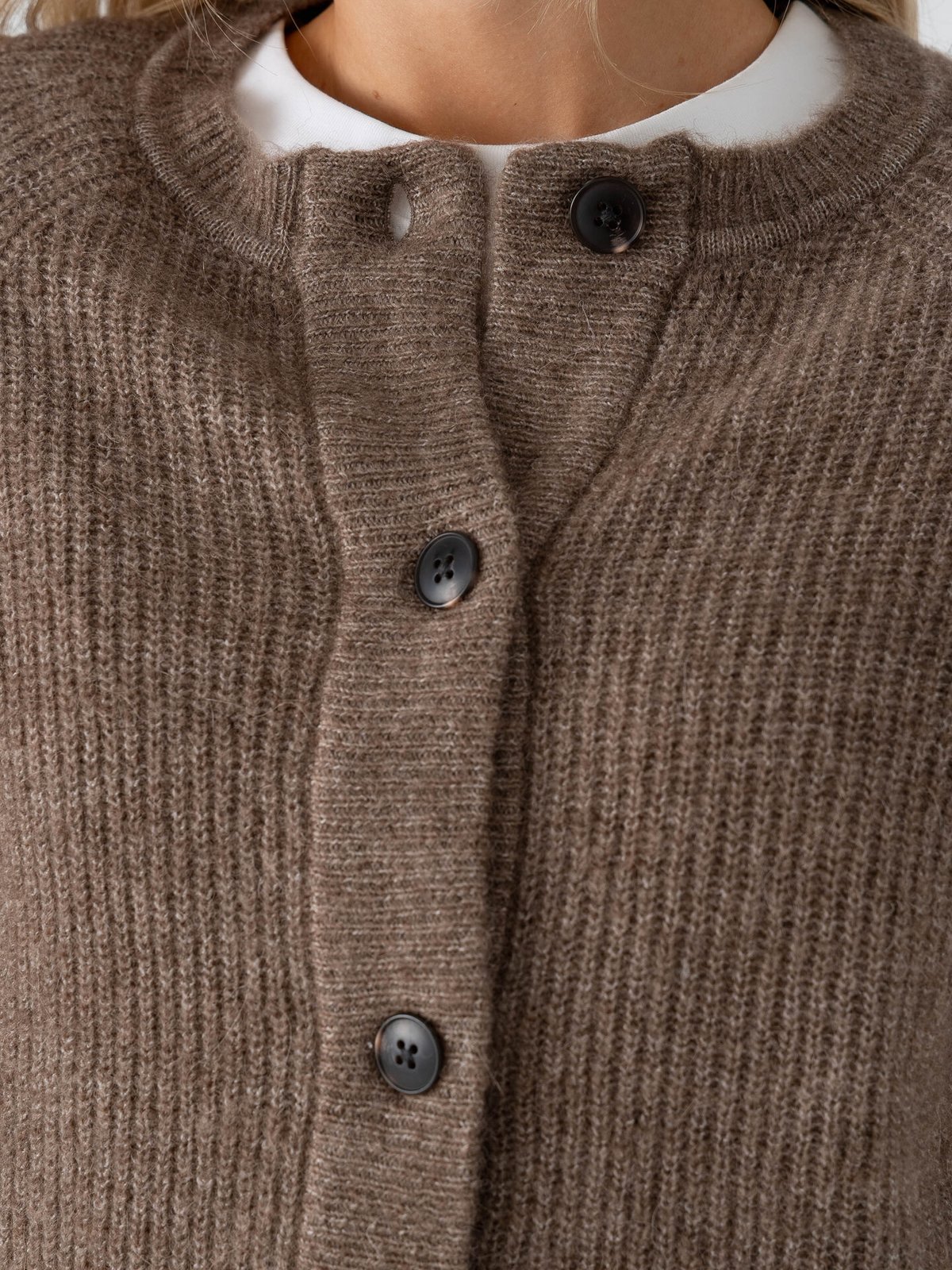 Selected Femme Lulu Long Sleeve Knit Short Cardigan Chocolate Chip Melange