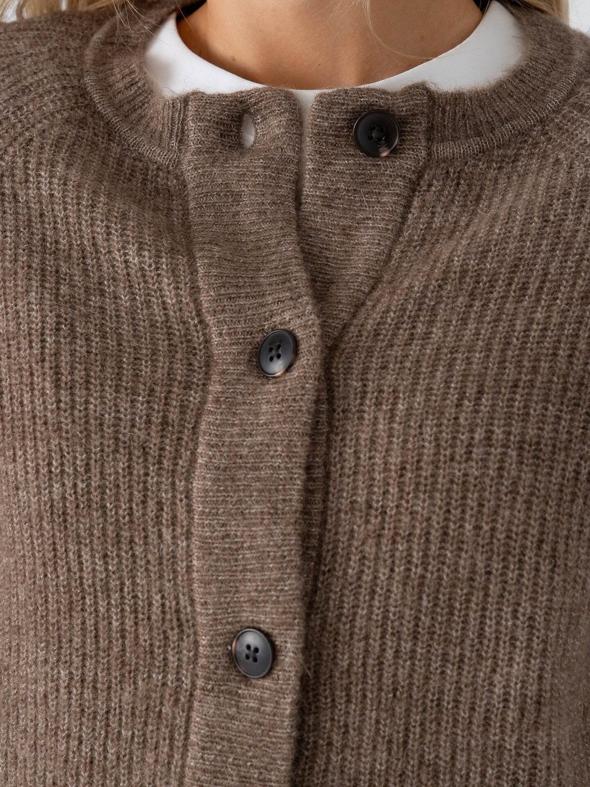 Selected Femme Lulu Long Sleeve Knit Short Cardigan Chocolate Chip Melange