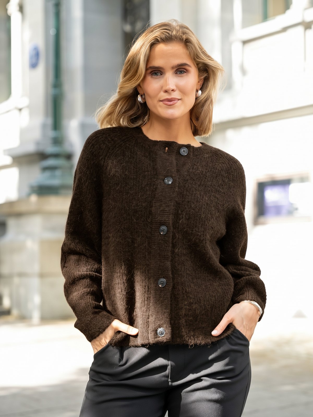 Selected Femme Lulu Long Sleeve Knit Short Cardigan Delicioso MELANGE