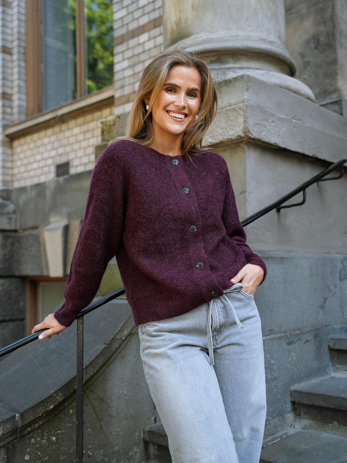 Selected Femme Lulu Long Sleeve Knit Short Cardigan Fig Melange