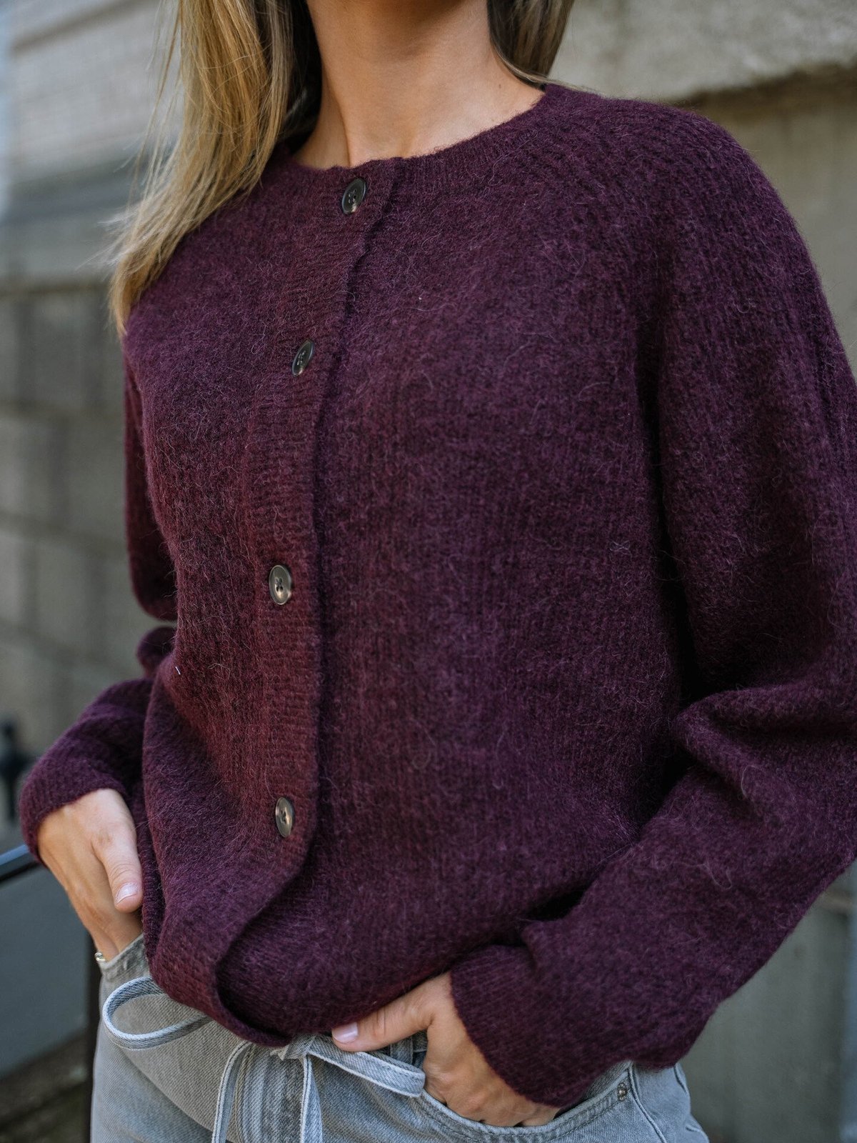 Selected Femme Lulu Long Sleeve Knit Short Cardigan Fig Melange