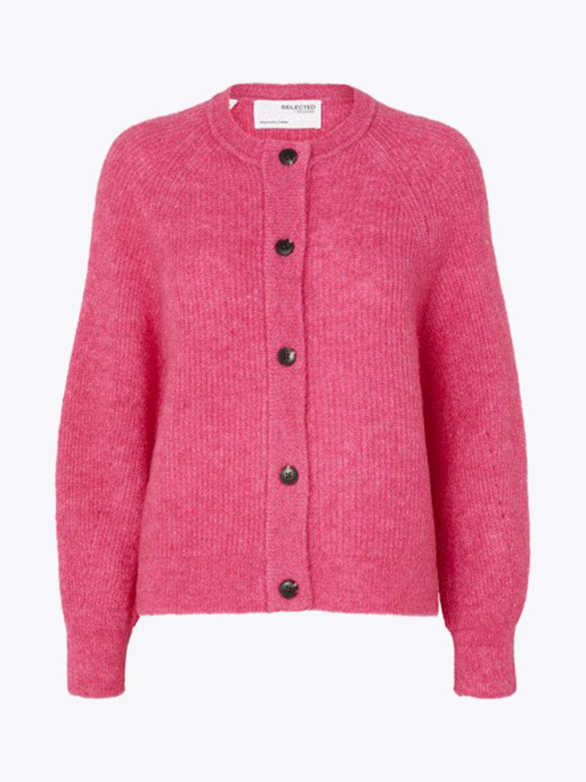 Selected Femme Lulu Long Sleeve Knit Short Cardigan Fuschia Purple