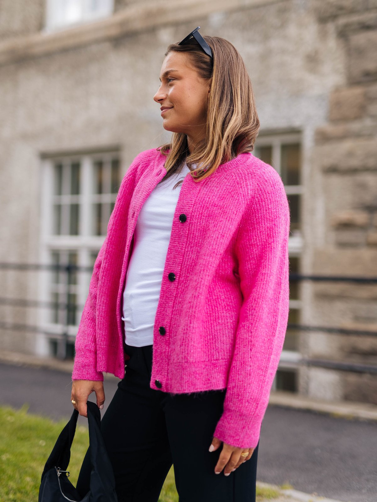 Selected Femme Lulu Long Sleeve Knit Short Cardigan Fuschia Purple