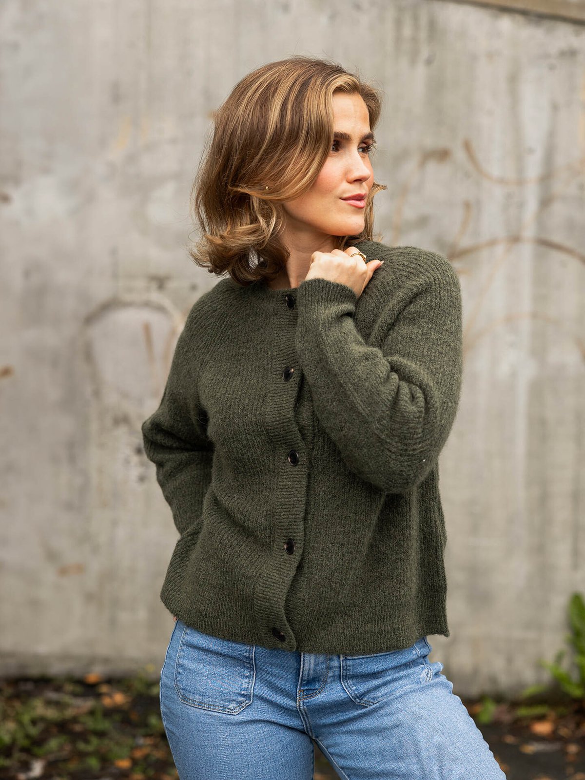 Selected Femme Lulu Long Sleeve Knit Short Cardigan Kalamata Melange