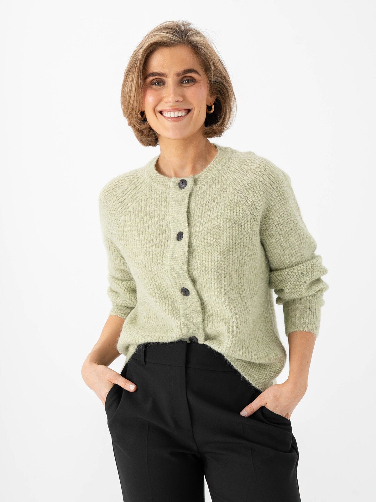 Selected Femme Lulu Long Sleeve Knit Short Cardigan Lint Melange