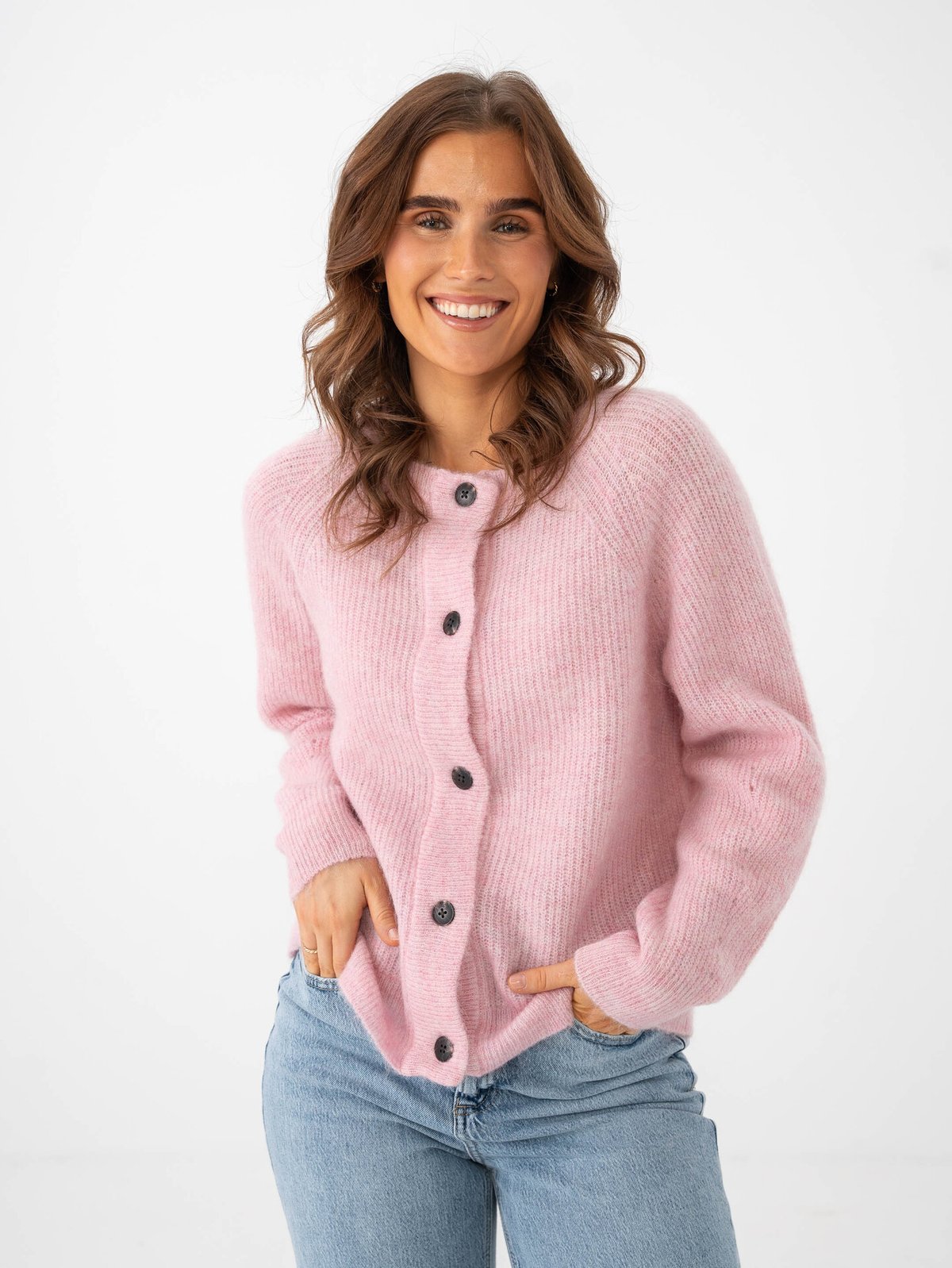 Selected Femme Lulu Long Sleeve Knit Short Cardigan Bleached Mauve Melange