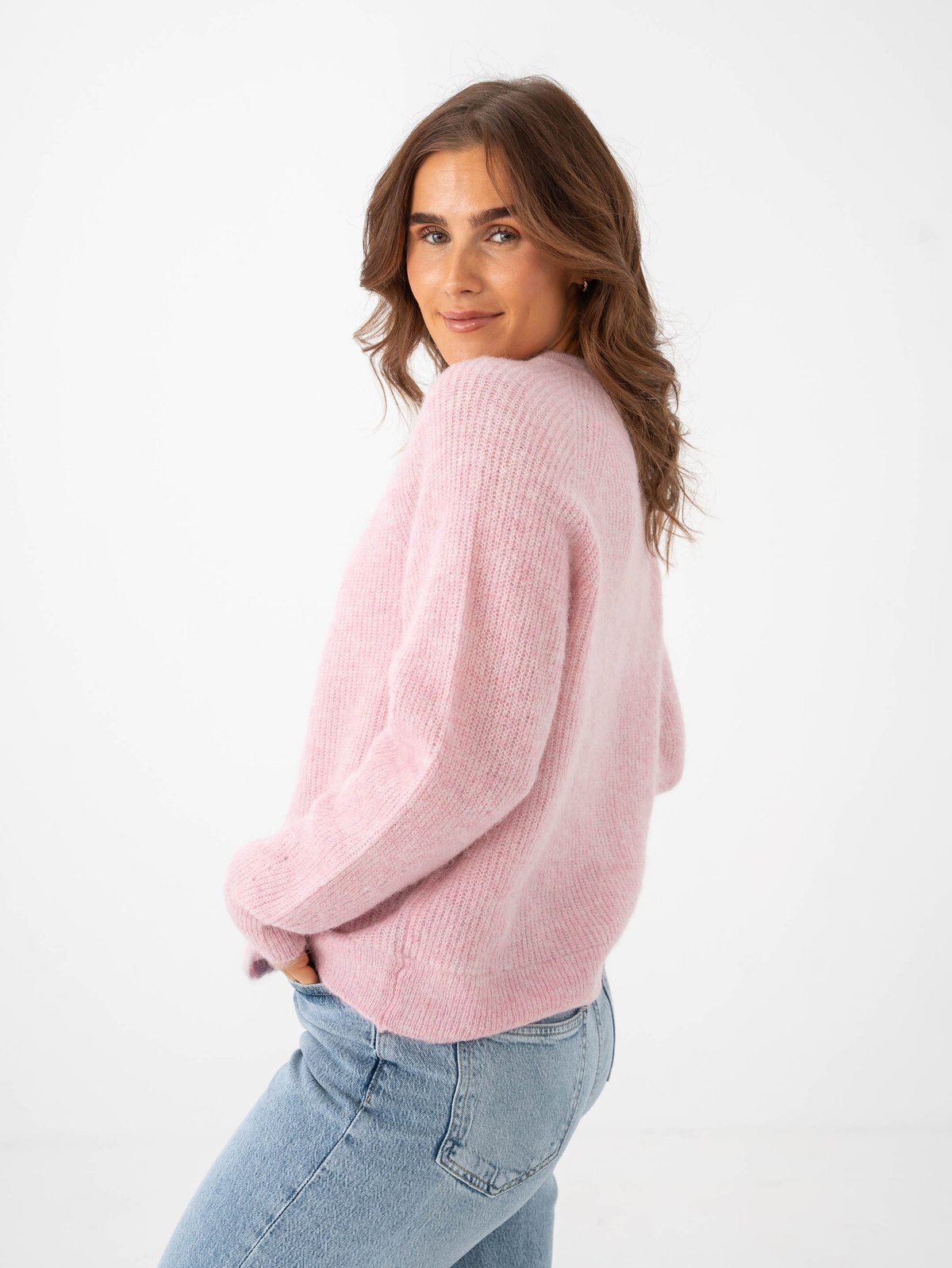 Selected Femme Lulu Long Sleeve Knit Short Cardigan Bleached Mauve Melange