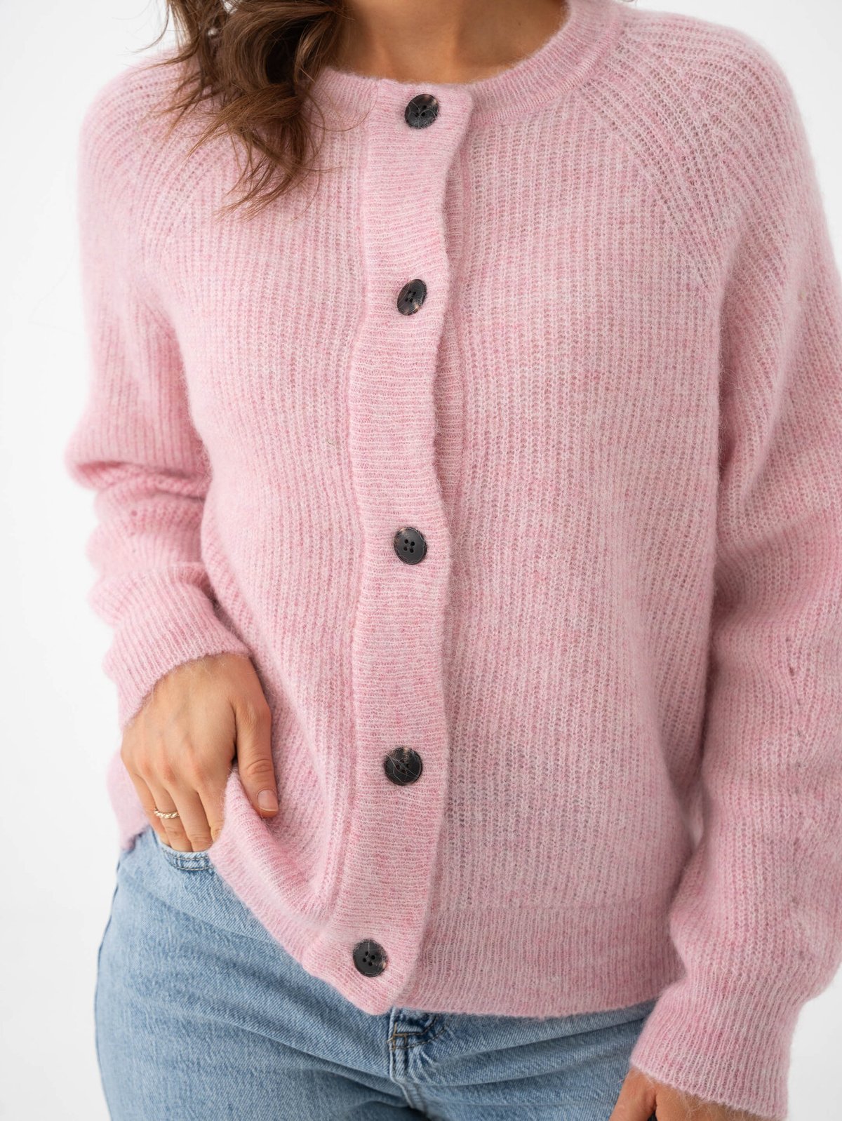 Selected Femme Lulu Long Sleeve Knit Short Cardigan Bleached Mauve Melange