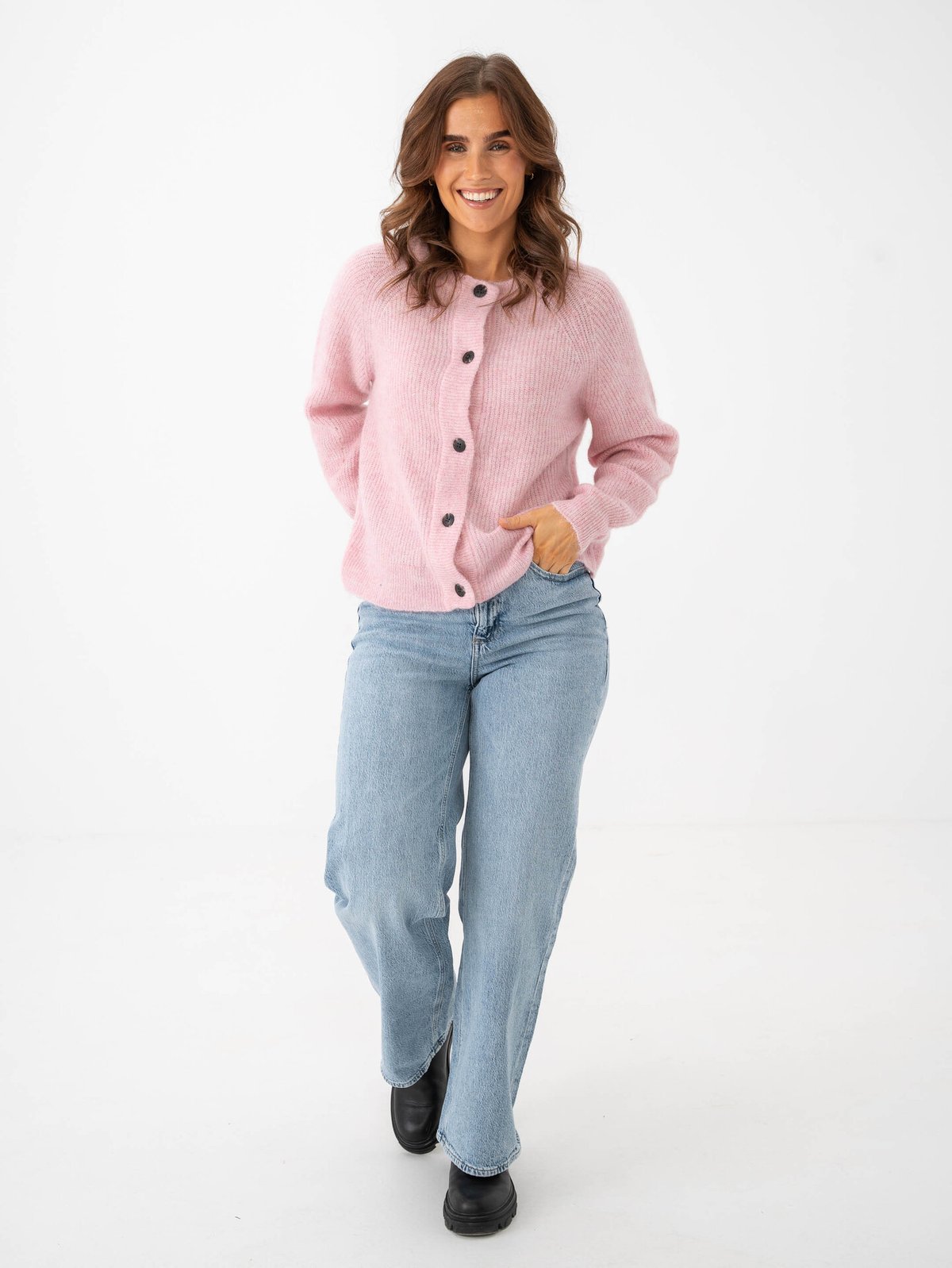 Selected Femme Lulu Long Sleeve Knit Short Cardigan Bleached Mauve Melange