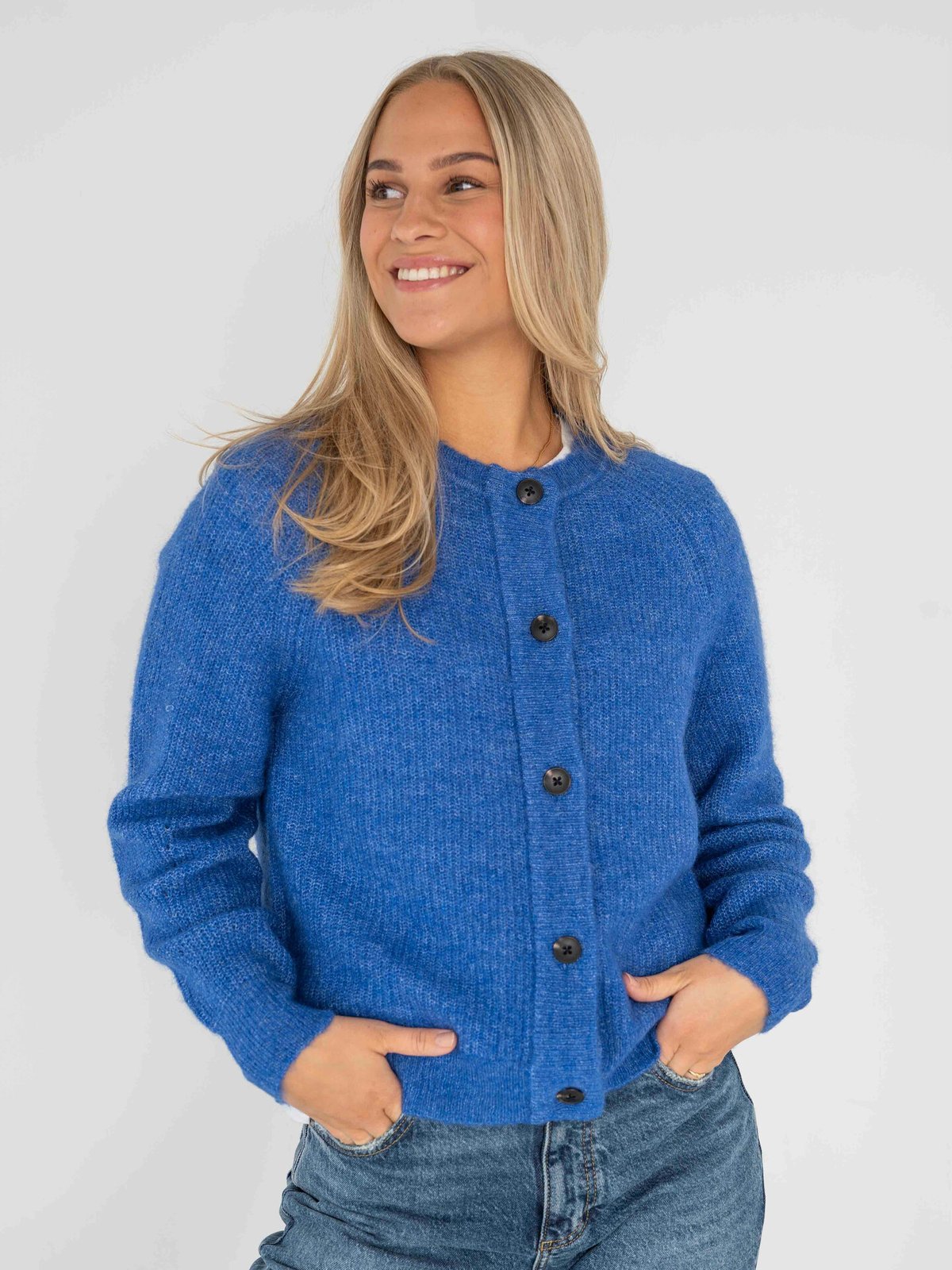 Selected Femme Lulu Long Sleeve Knit Short Cardigan Nebulas Blue