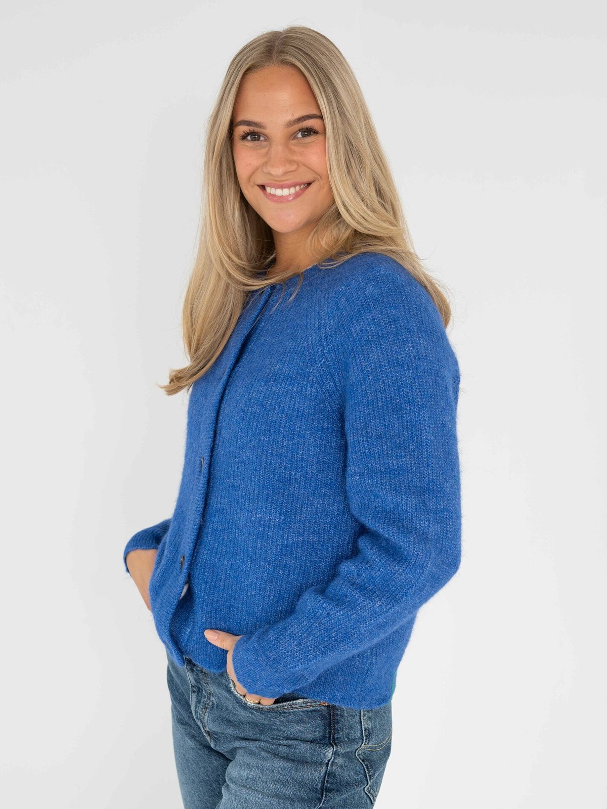 Selected Femme Lulu Long Sleeve Knit Short Cardigan Nebulas Blue