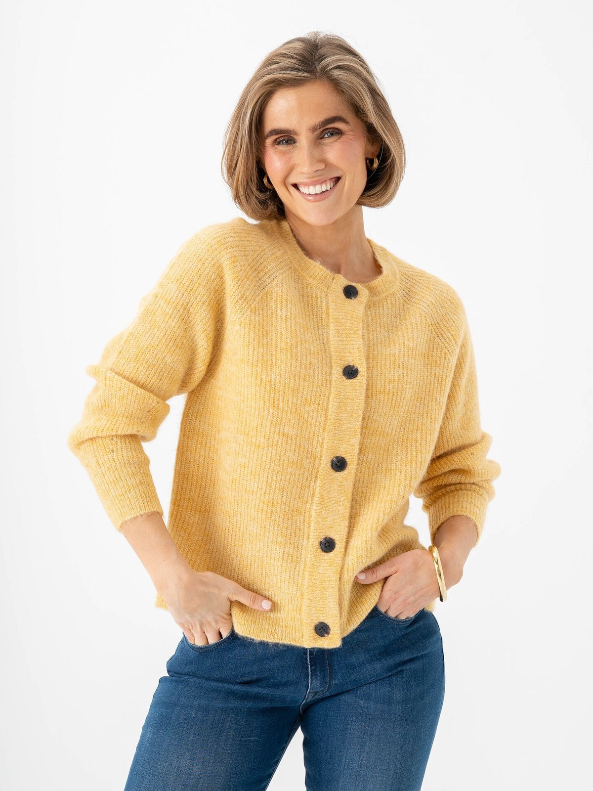 Selected Femme Lulu Long Sleeve Knit Short Cardigan Ochre Melange