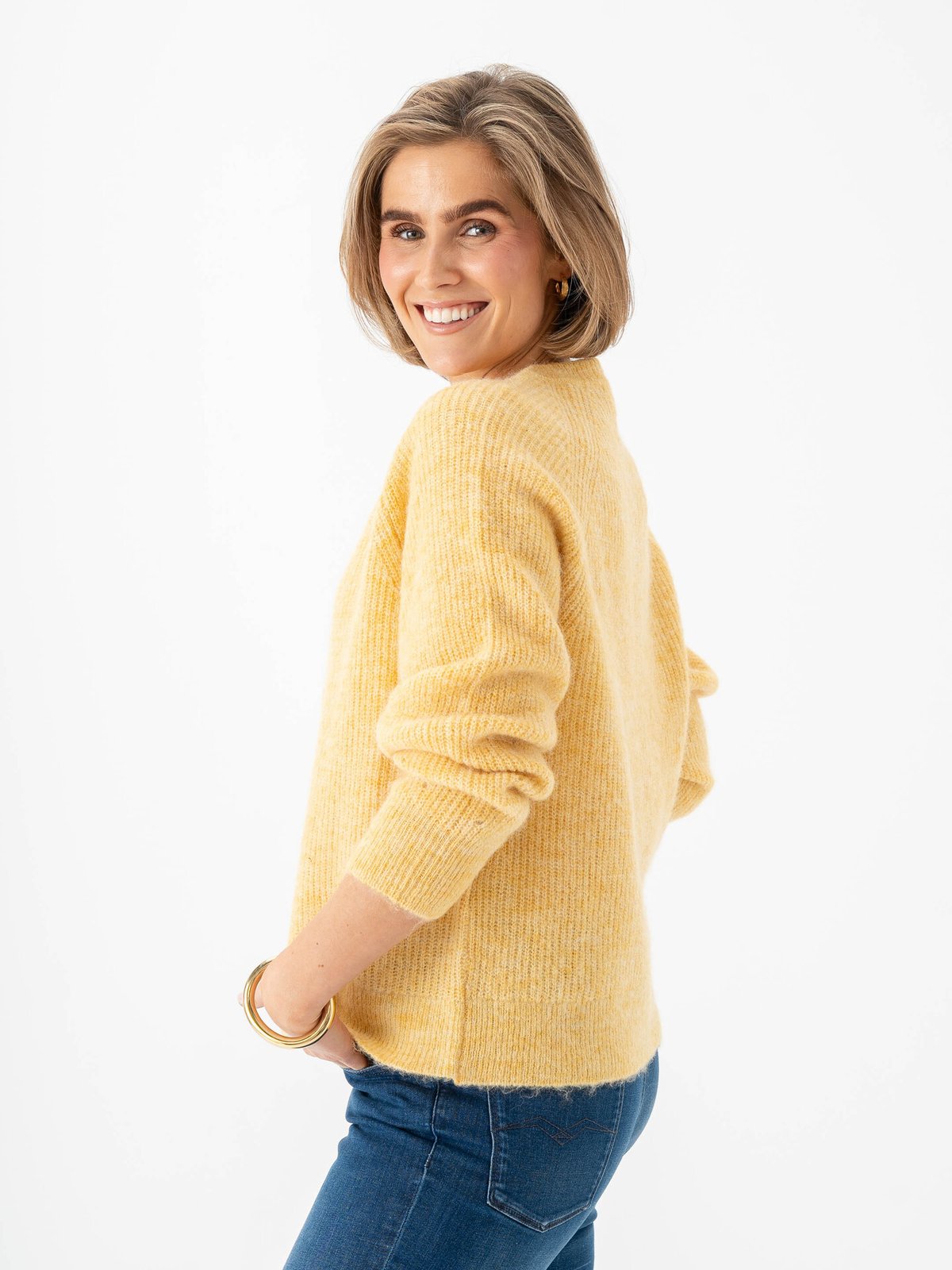 Selected Femme Lulu Long Sleeve Knit Short Cardigan Ochre Melange