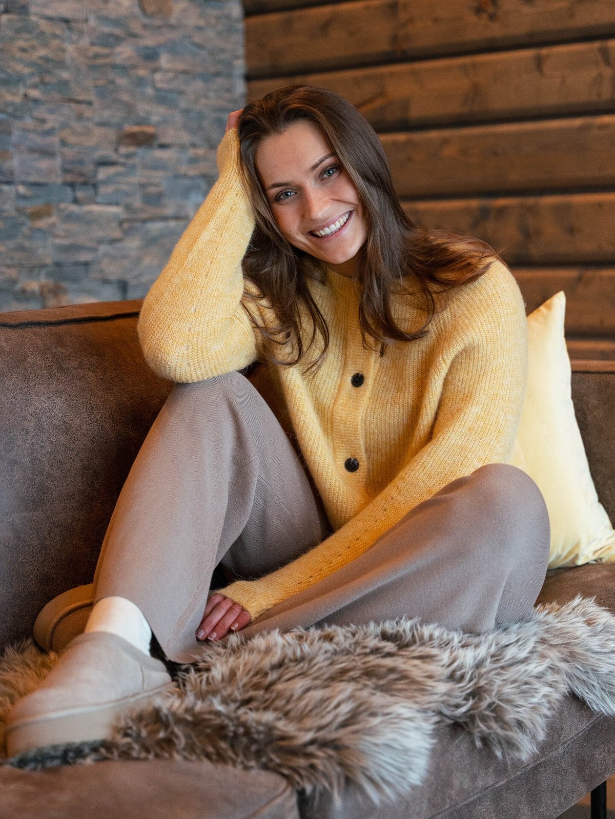 Selected Femme Lulu Long Sleeve Knit Short Cardigan Ochre Melange