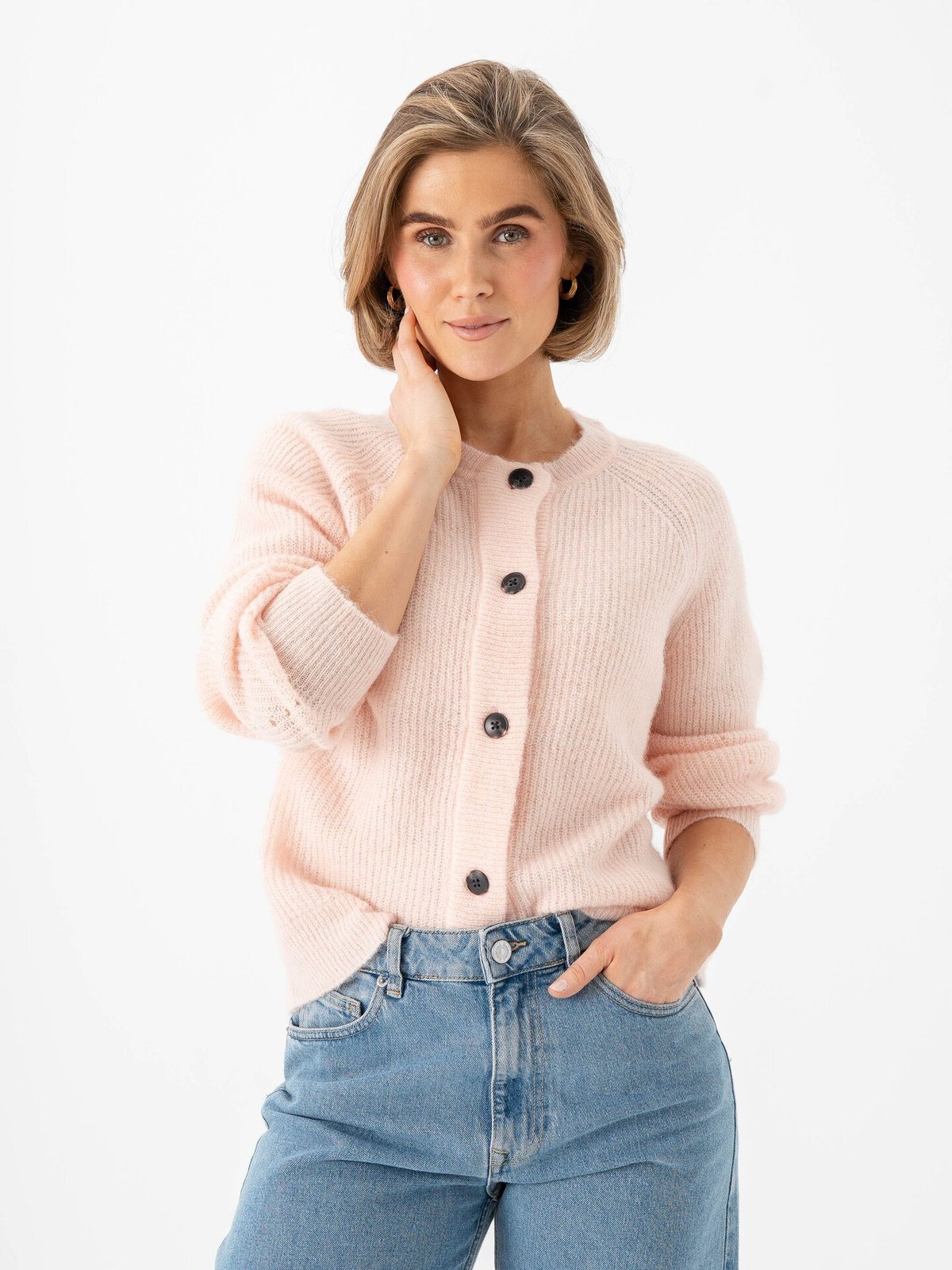 Selected Femme Lulu Long Sleeve Knit Short Cardigan Pale Dogwood Melange