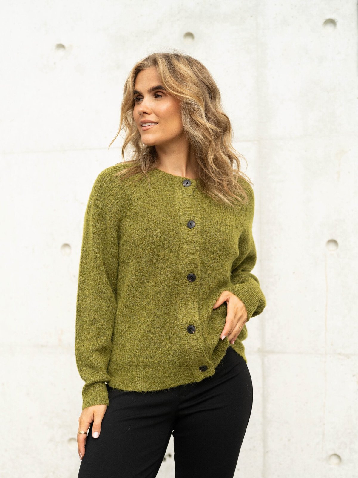 Selected Femme Lulu Long Sleeve Knit Short Cardigan Cardamom Seed Melange