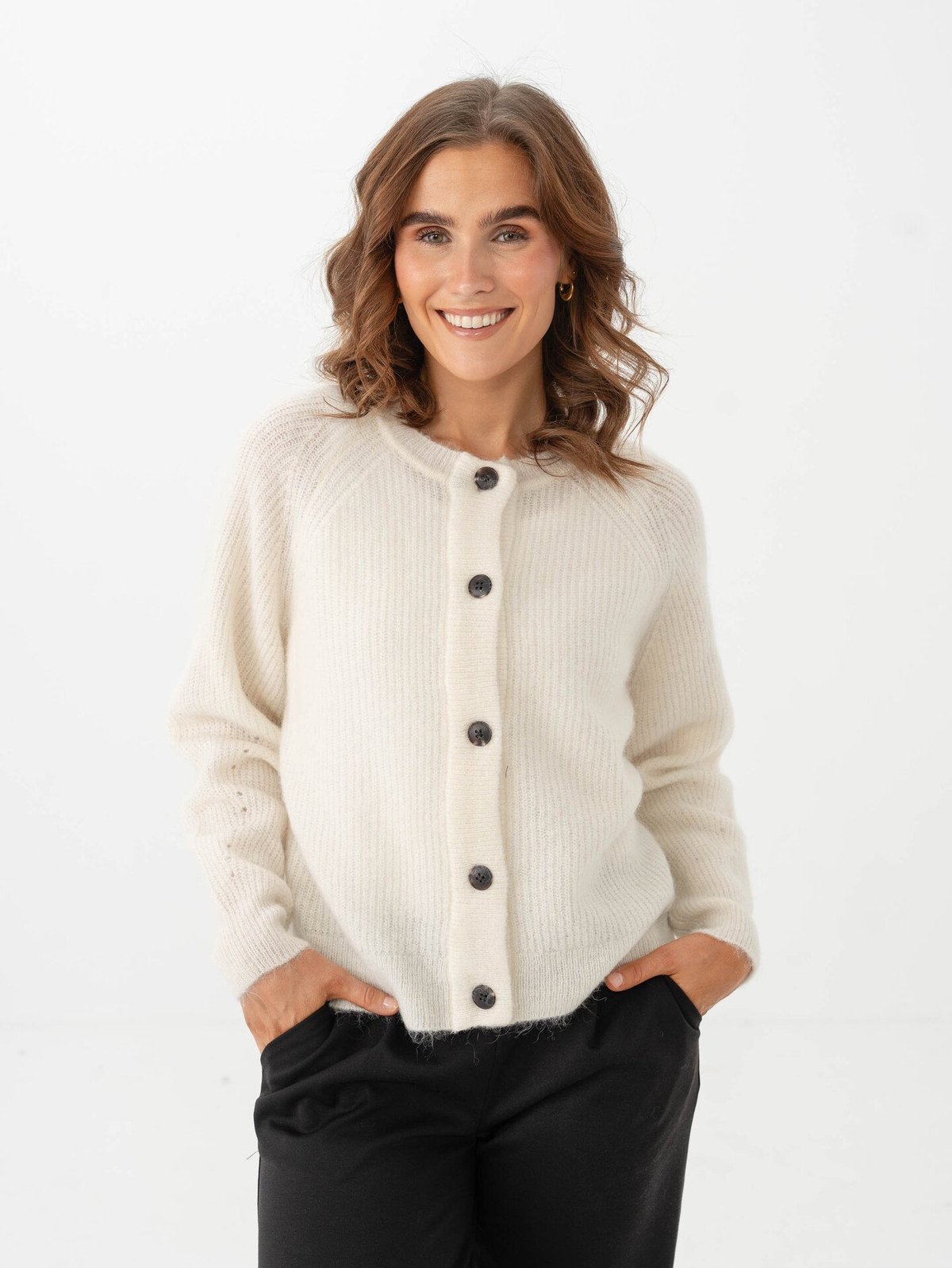 Selected Femme Lulu Long Sleeve Knit Short Cardigan Snow White Melange