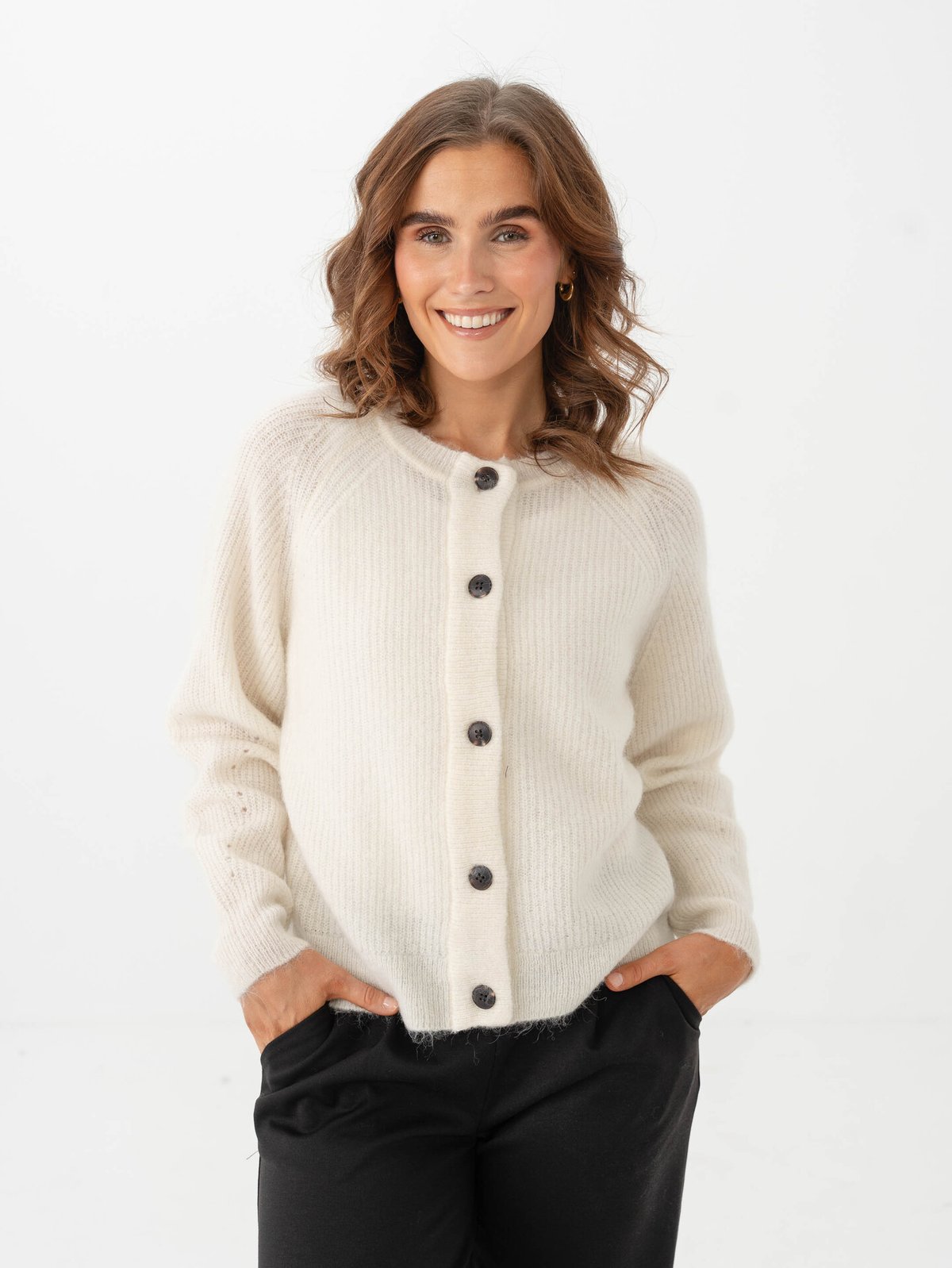 Selected Femme Lulu Long Sleeve Knit Short Cardigan Snow White Melange