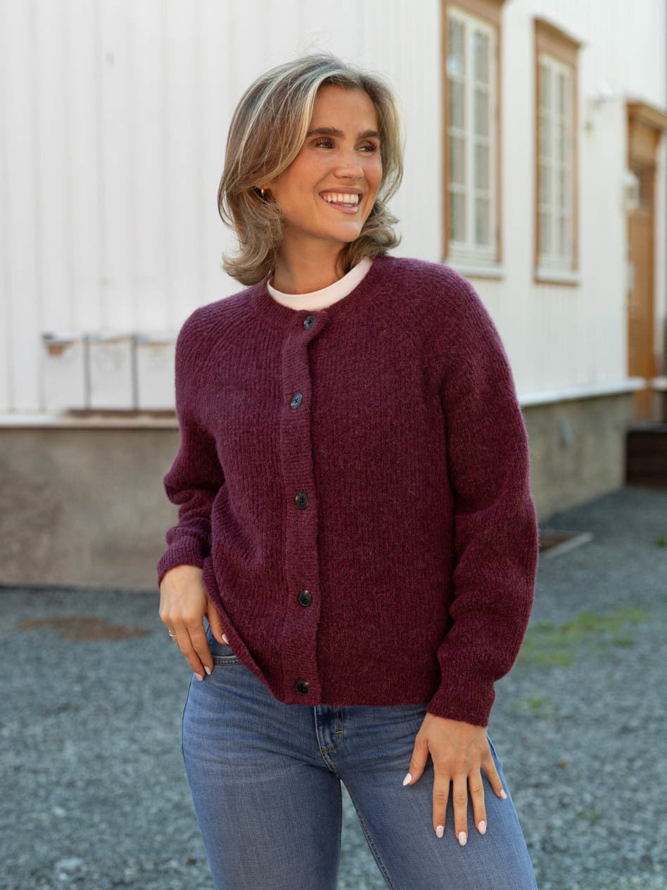 Selected Femme Lulu Long Sleeve Knit Short Cardigan Tawny Port