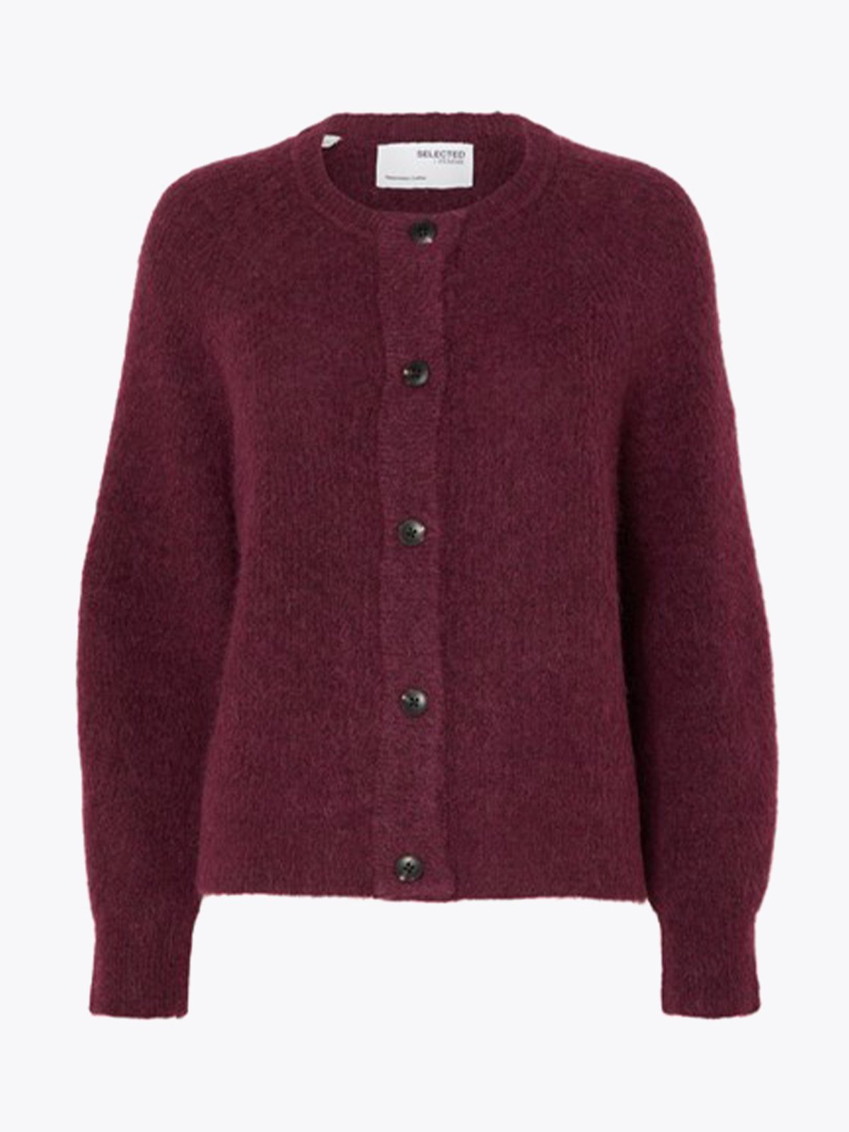 Selected Femme Lulu Long Sleeve Knit Short Cardigan Windsor wine