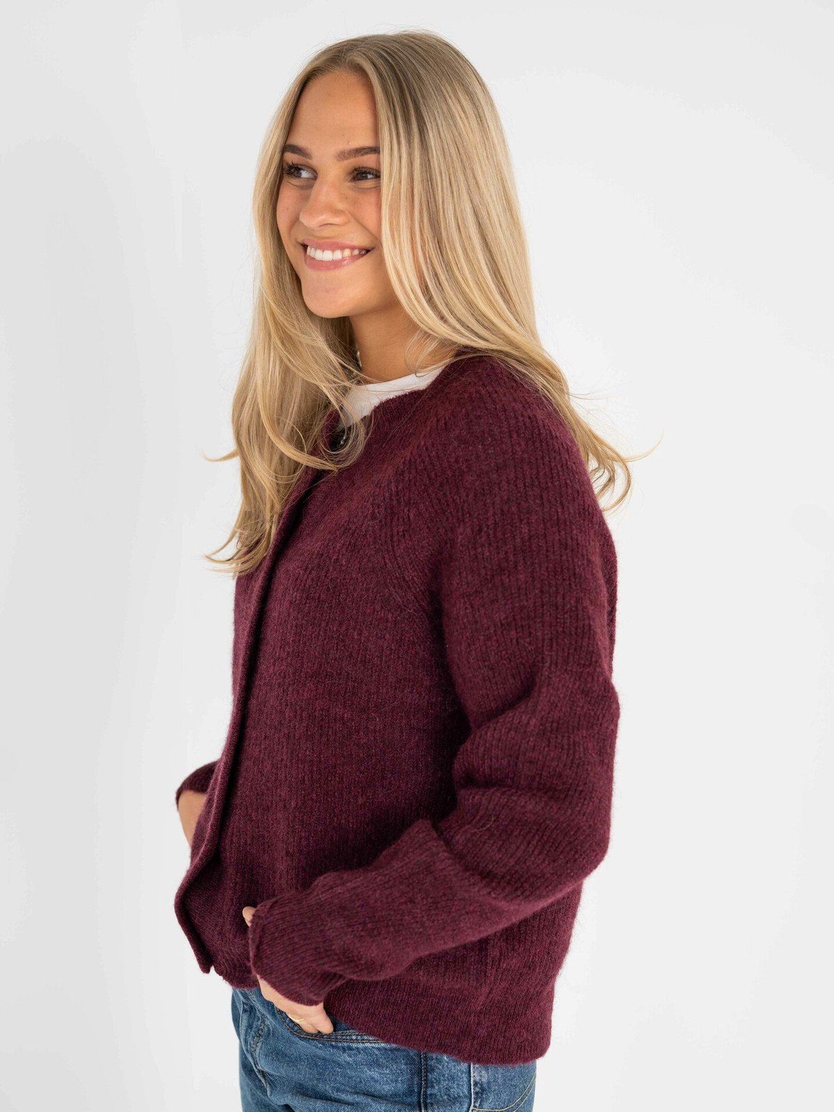 Selected Femme Lulu Long Sleeve Knit Short Cardigan Windsor wine