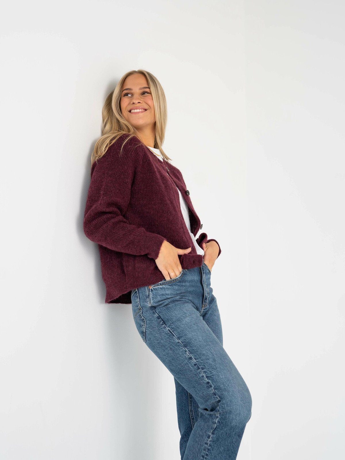 Selected Femme Lulu Long Sleeve Knit Short Cardigan Windsor wine