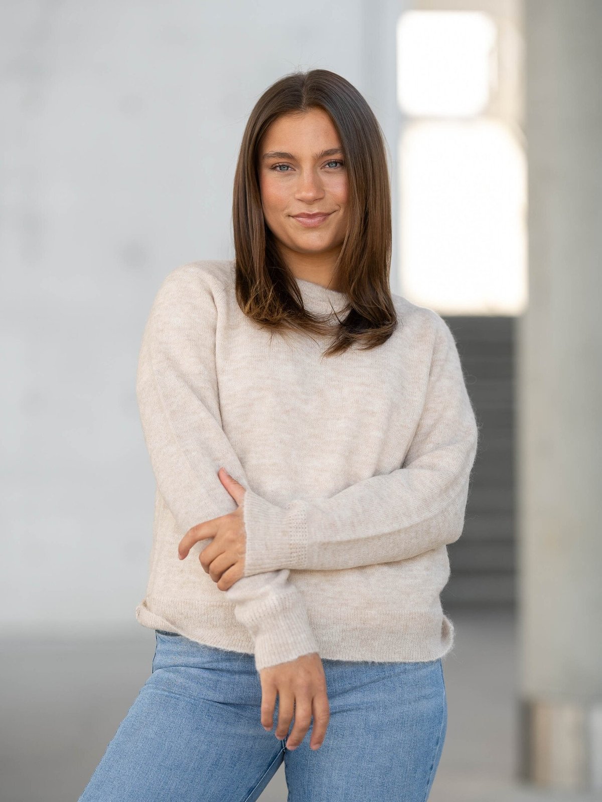 Selected Femme Lulu Long Sleeve Knit O-Neck Birch Melange