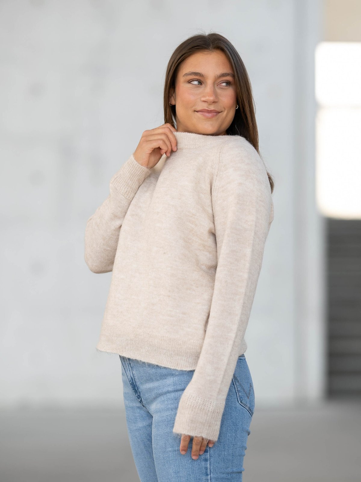Selected Femme Lulu Long Sleeve Knit O-Neck Birch Melange