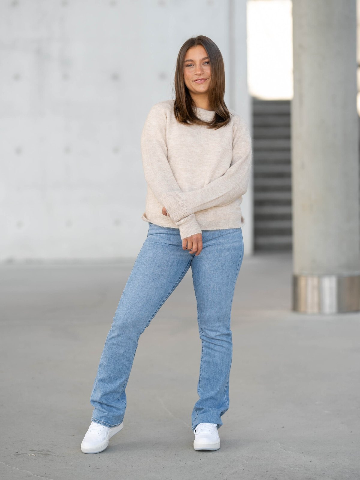 Selected Femme Lulu Long Sleeve Knit O-Neck Birch Melange