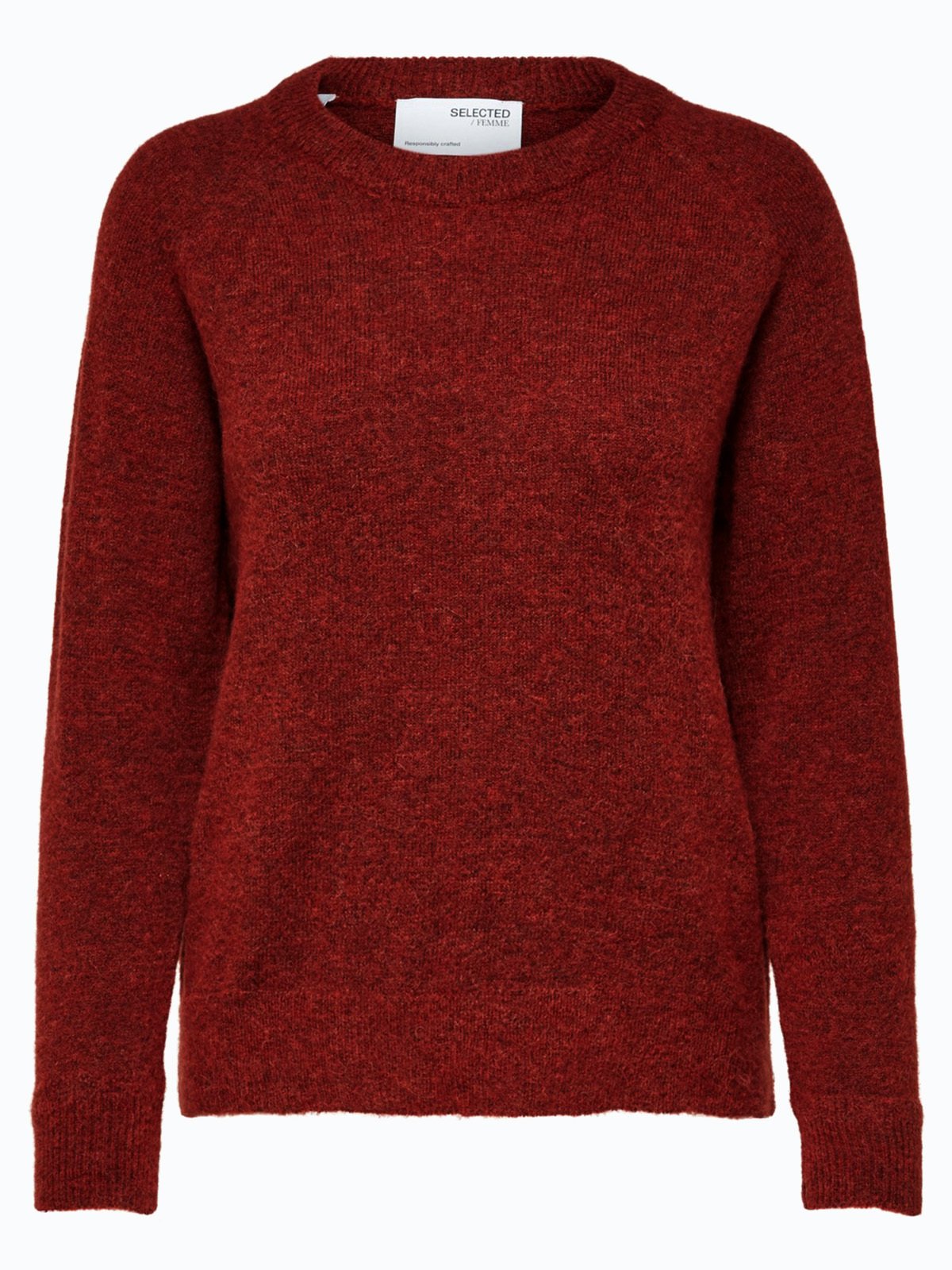 Selected Femme Lulu Long Sleeve Knit O-Neck Chili Oil Melange