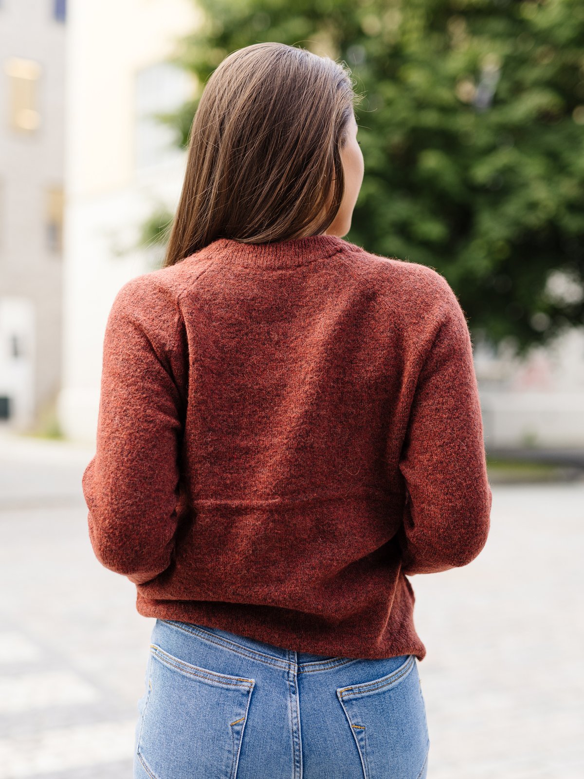 Selected Femme Lulu Long Sleeve Knit O-Neck Chili Oil Melange