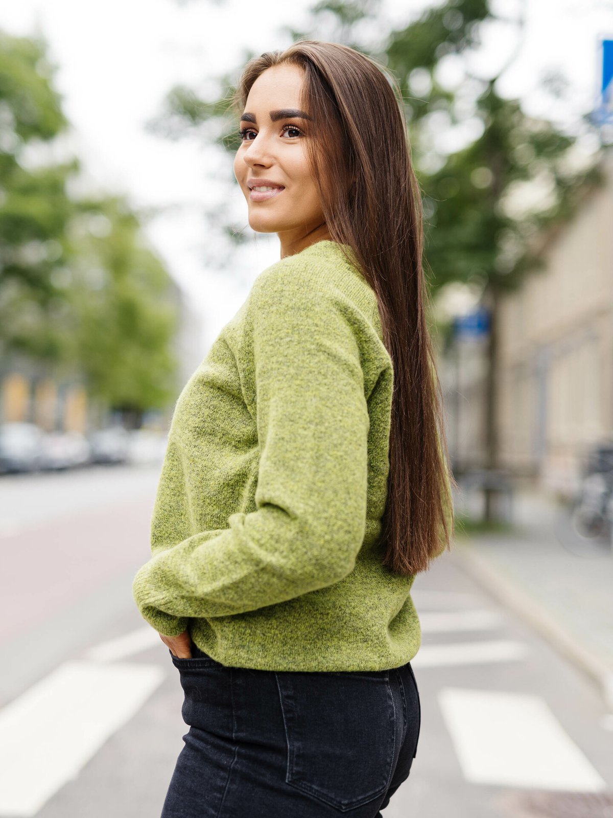 Selected Femme Lulu Long Sleeve Knit O-Neck Dark Citron Melange