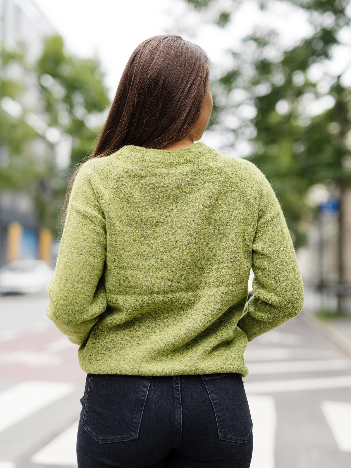 Selected Femme Lulu Long Sleeve Knit O-Neck Dark Citron Melange