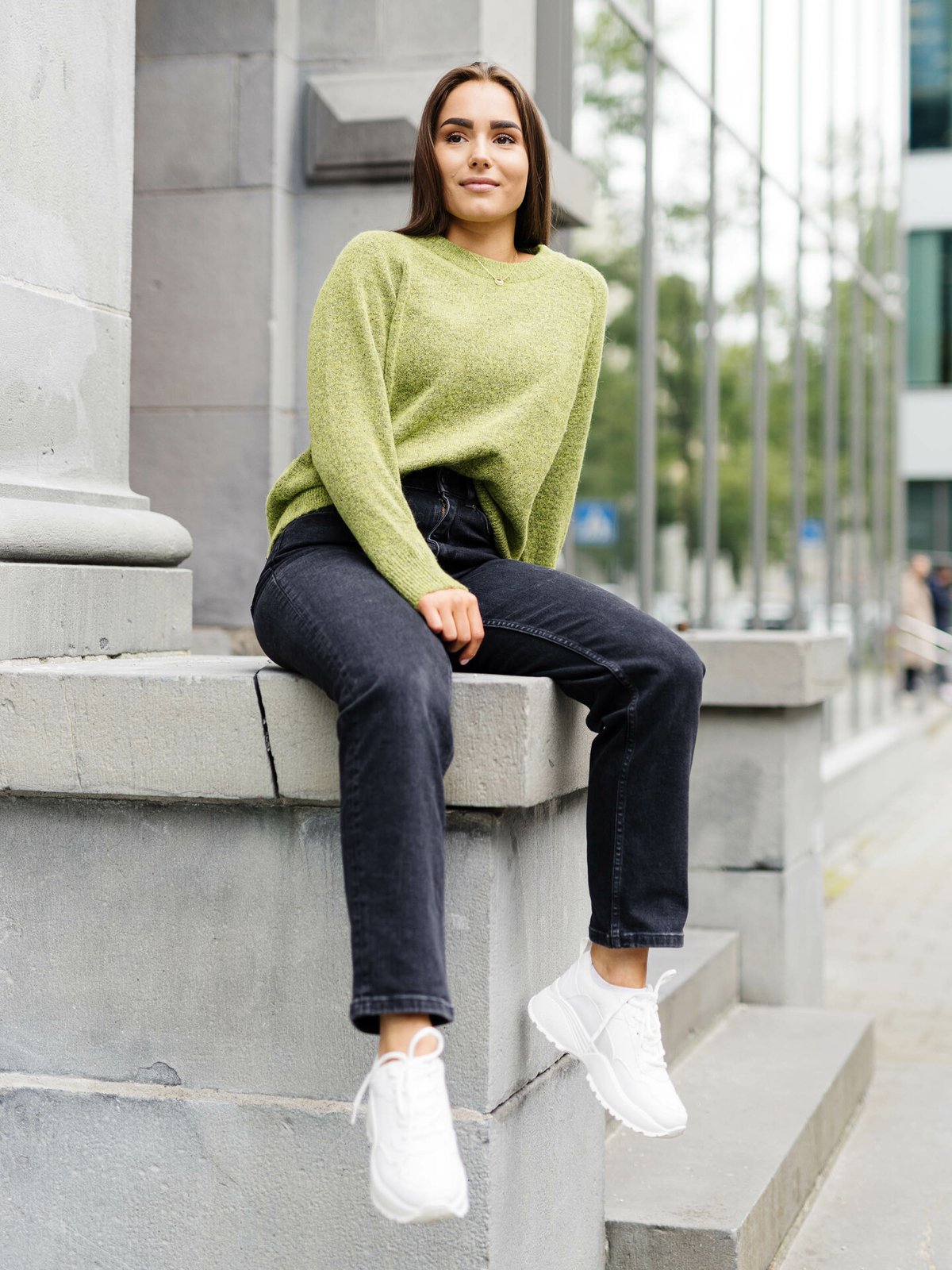 Selected Femme Lulu Long Sleeve Knit O-Neck Dark Citron Melange