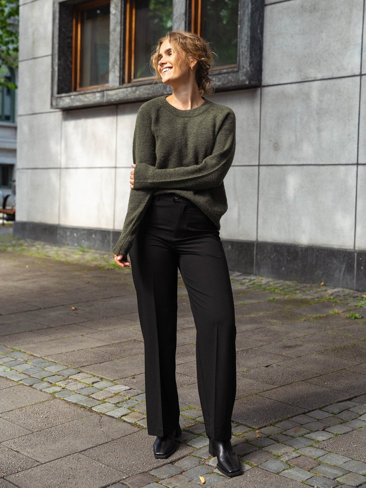 Selected Femme Lulu Long Sleeve Knit O-Neck Kalamata Melange