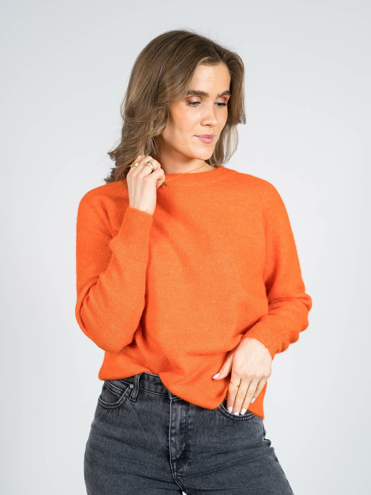 Selected Femme Lulu Long Sleeve Knit O-Neck Orangeade Melange