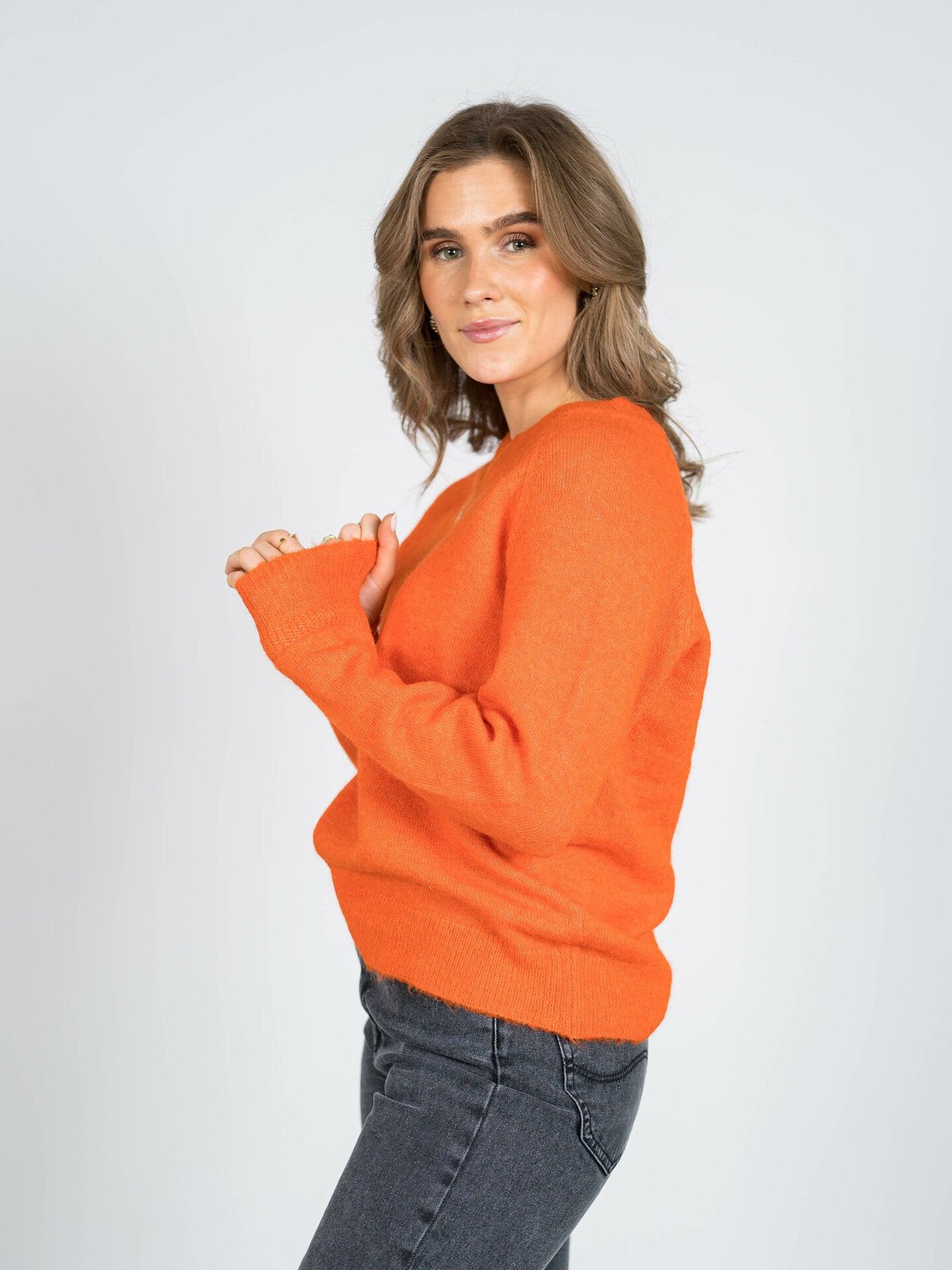 Selected Femme Lulu Long Sleeve Knit O-Neck Orangeade Melange