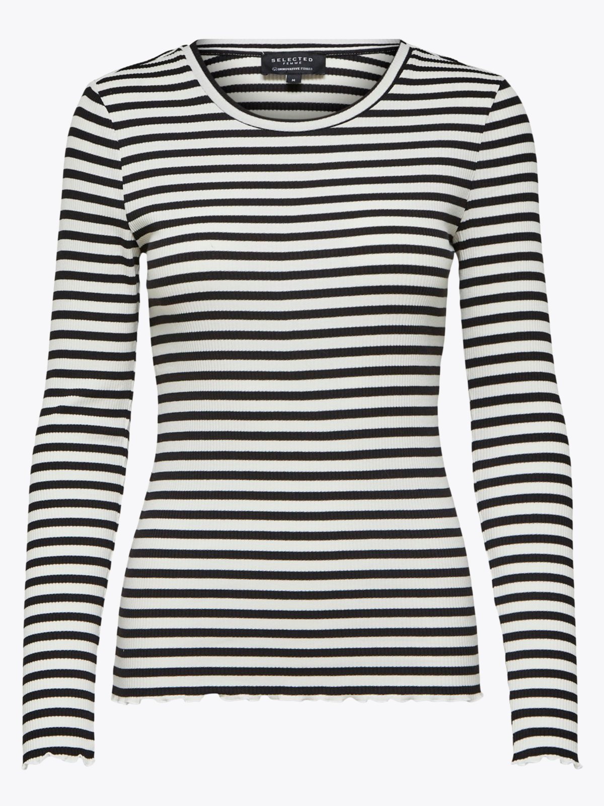 Selected Femme Anna Long Sleeve Crew Neck Tee Stripe Black w/ Snow White Stripes