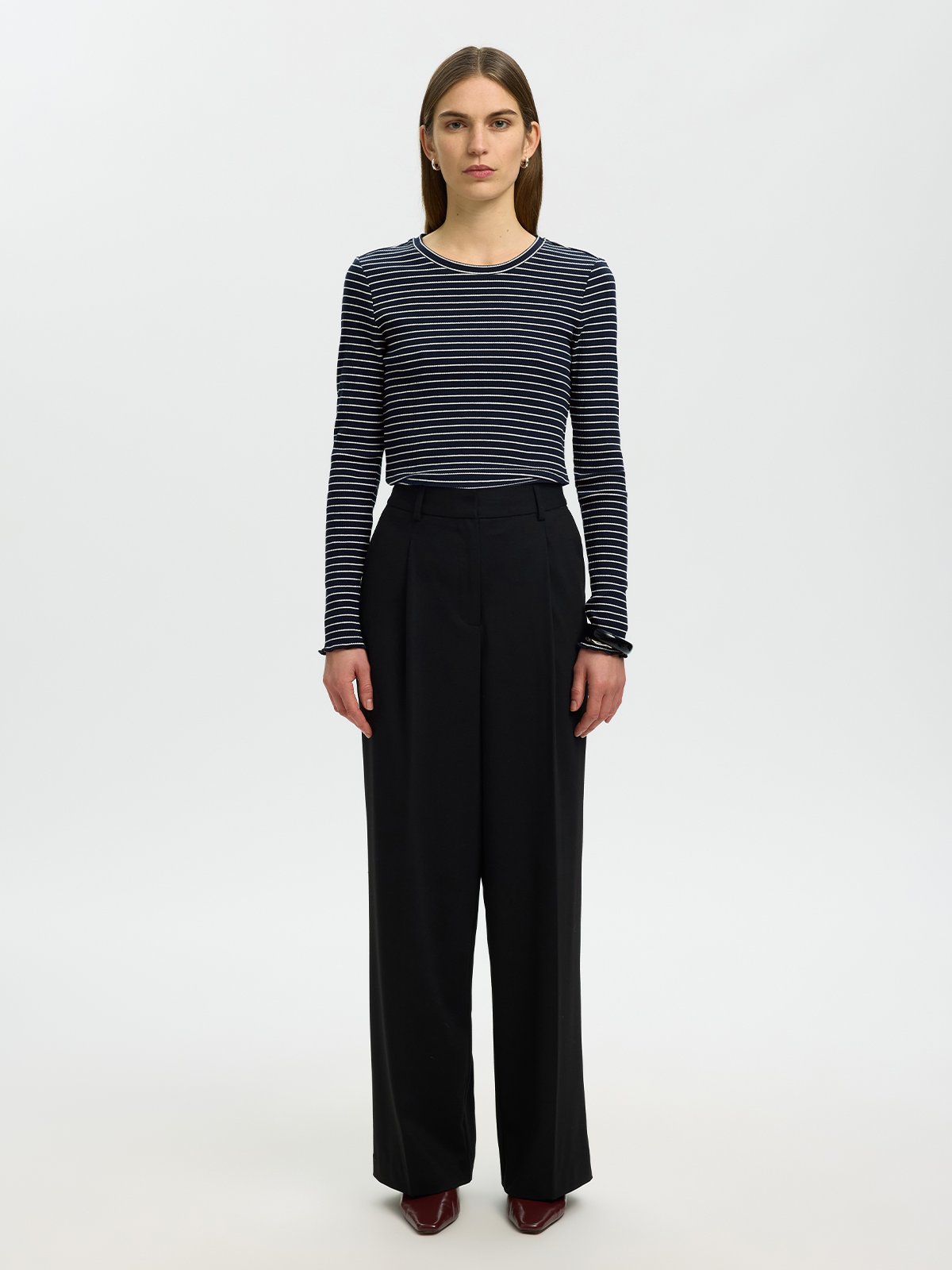 Selected Femme Anna Long Sleeve Crew Neck Tee Stripe Dark Sapphire