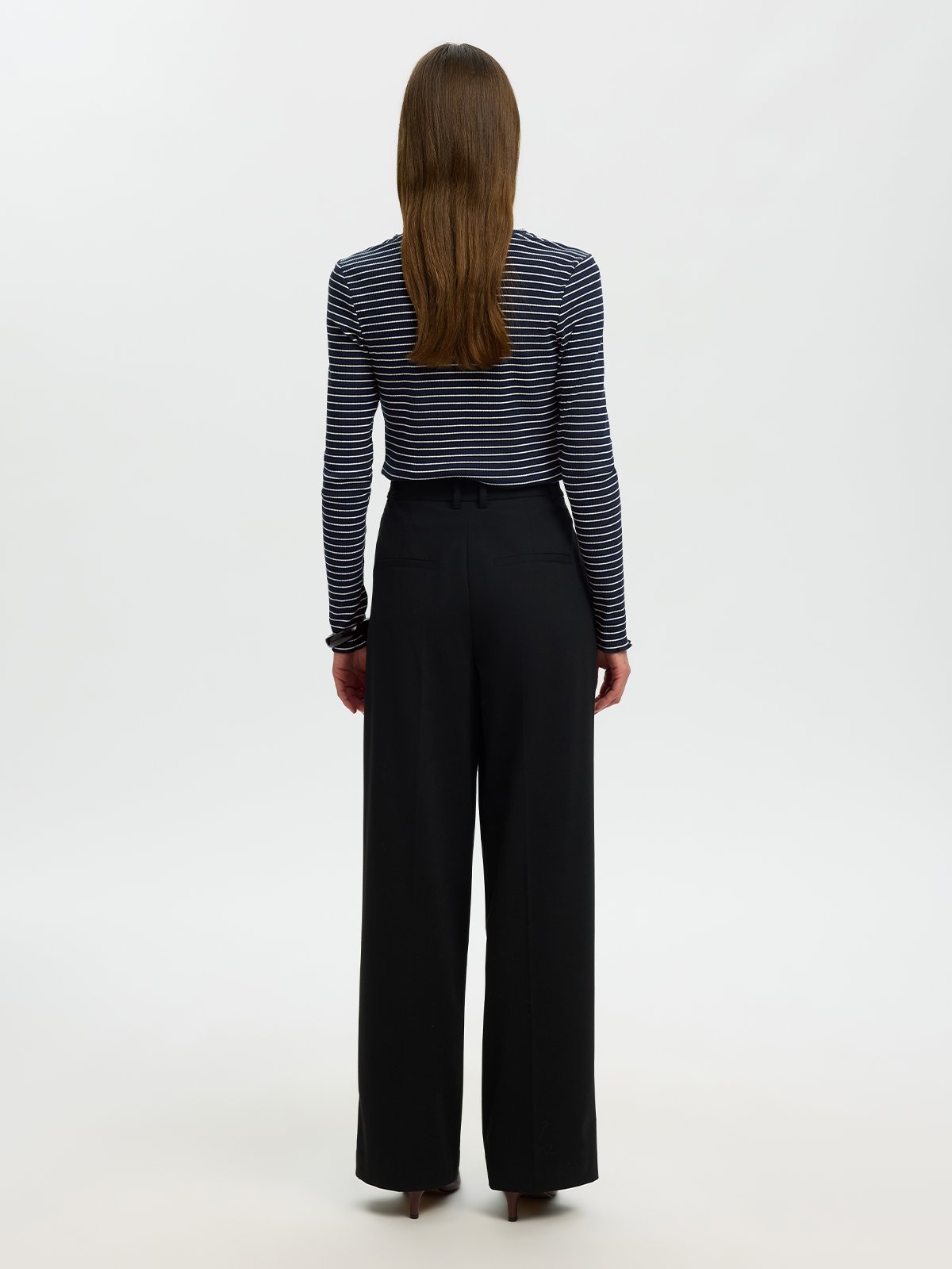 Selected Femme Anna Long Sleeve Crew Neck Tee Stripe Dark Sapphire