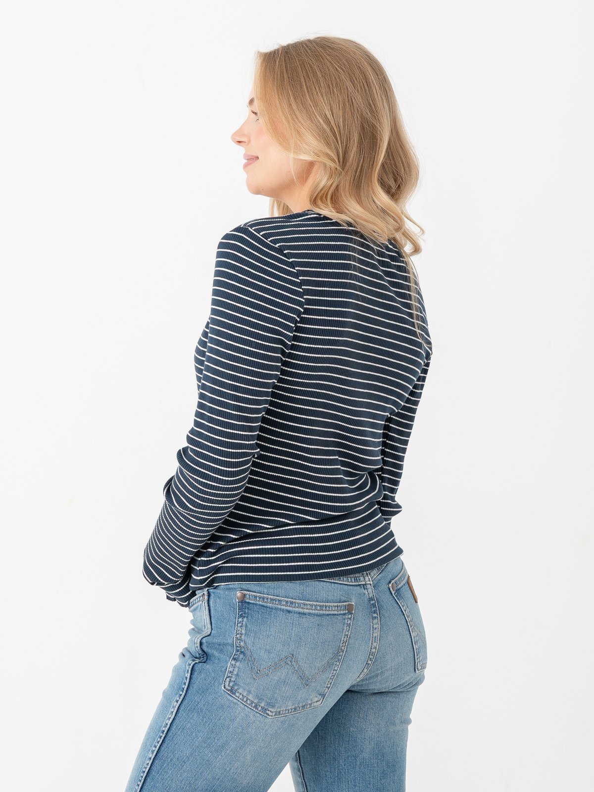 Selected Femme Anna Long Sleeve Crew Neck Tee Stripe Dark Sapphire
