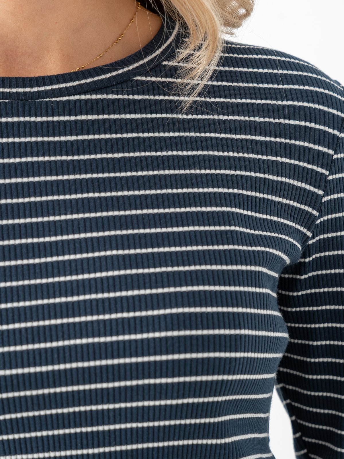 Selected Femme Anna Long Sleeve Crew Neck Tee Stripe Dark Sapphire